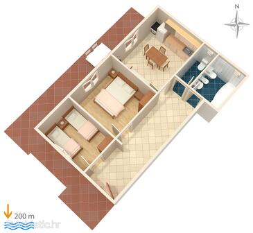 Plan Baška Voda, Plan in the apartment, WIFI.