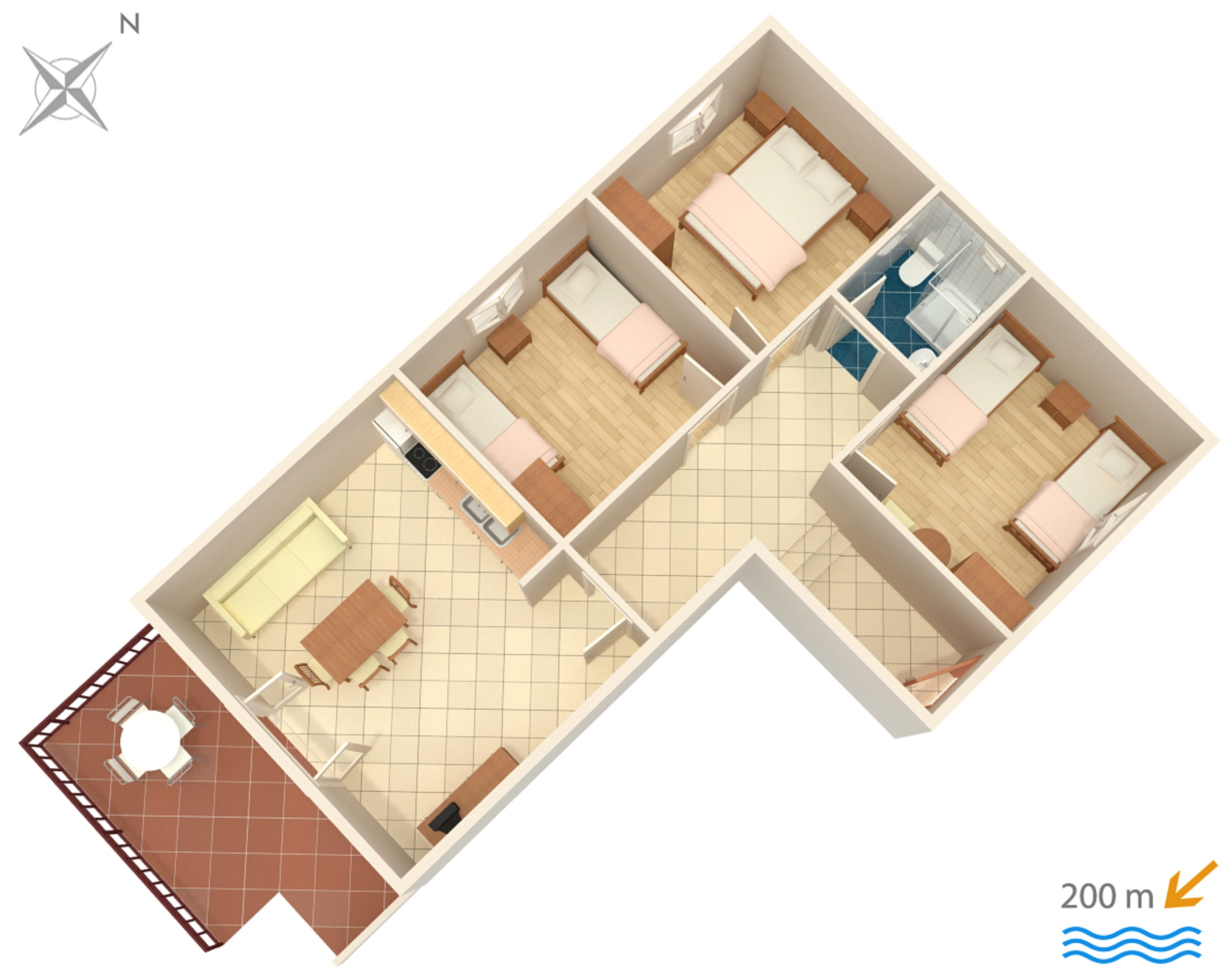 Three bedroom apartment with terrace Srima - Vodice, Vodice  A-a