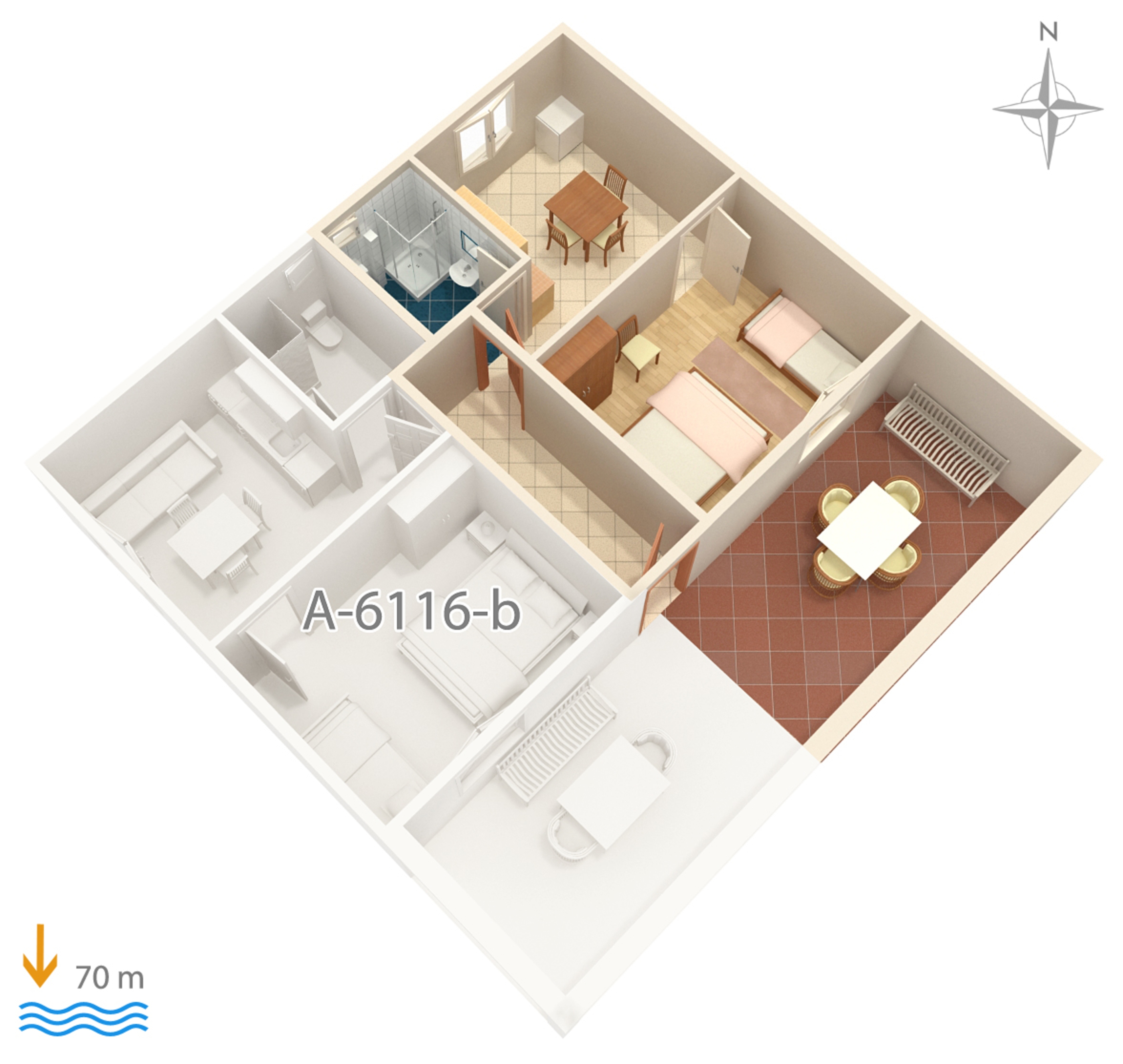 One bedroom apartment with terrace Marina, Trogir  A-a