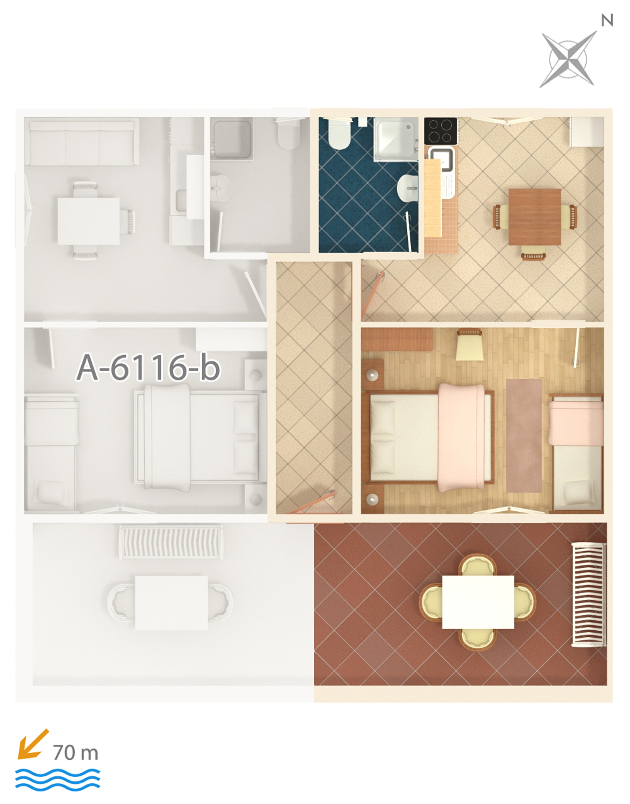 One bedroom apartment with terrace Marina, Trogir  A-a