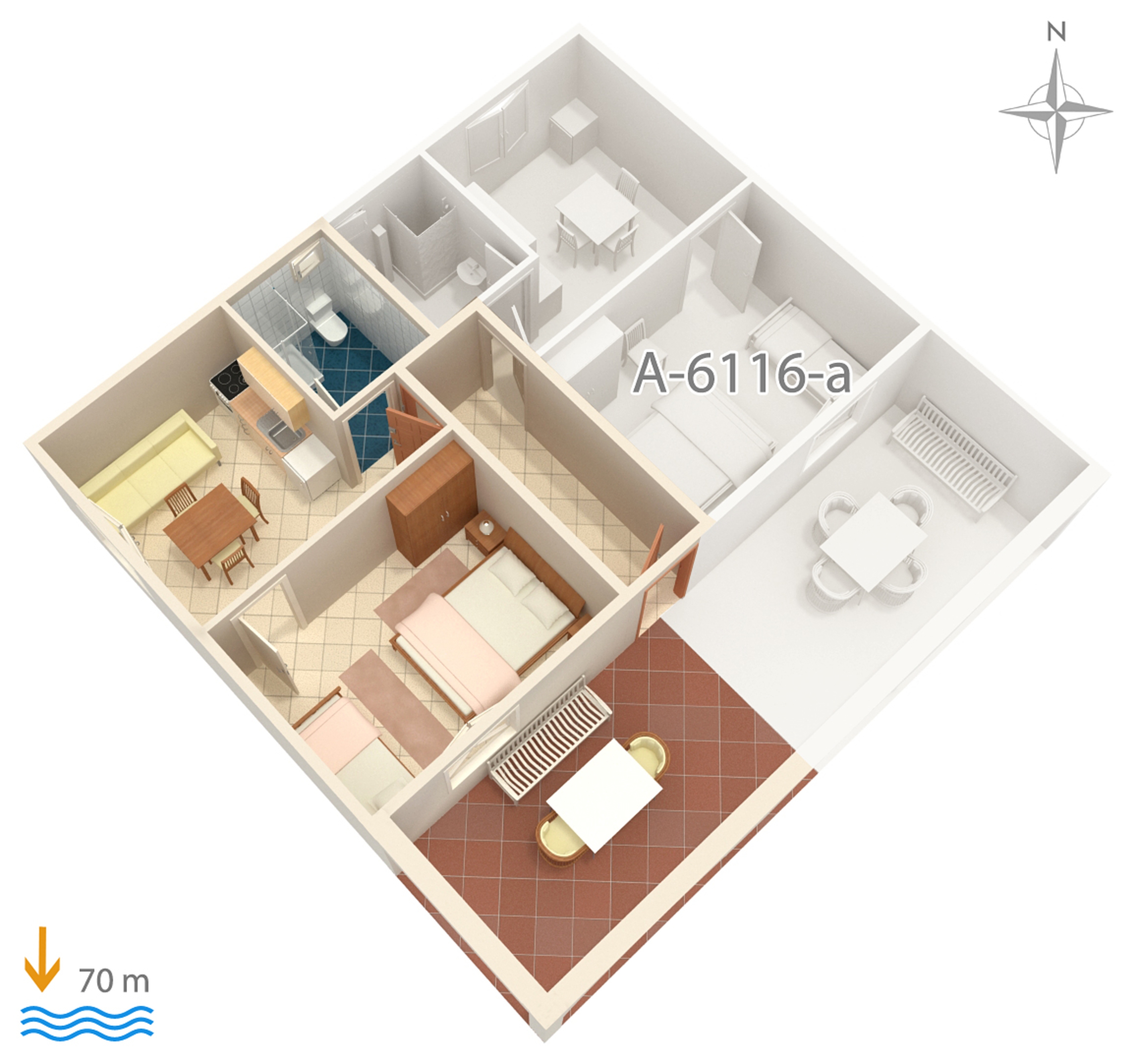 One bedroom apartment with terrace Marina, Trogir  A-b