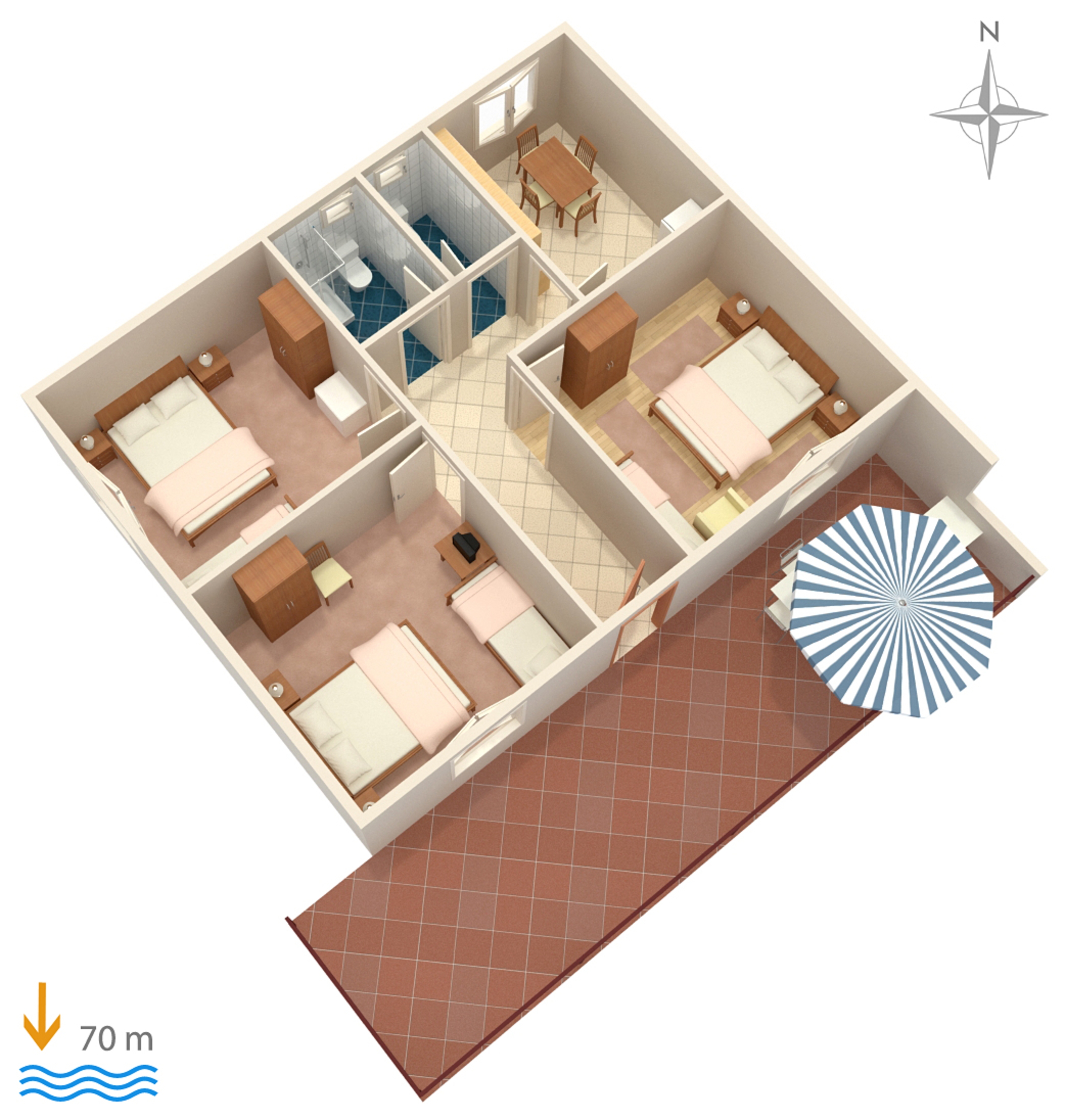 Three bedroom apartment with terrace and sea view Marina, Trogir  A-c