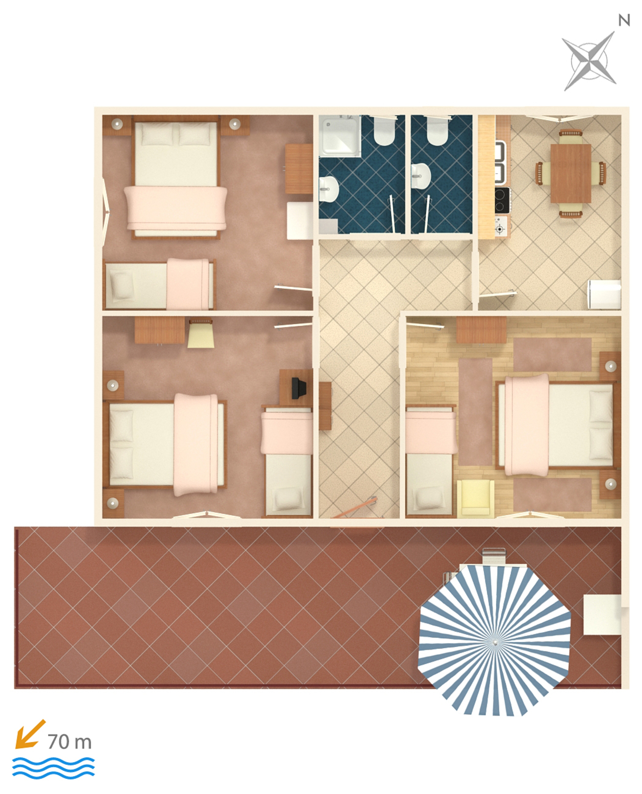 Three bedroom apartment with terrace and sea view Marina, Trogir  A-c