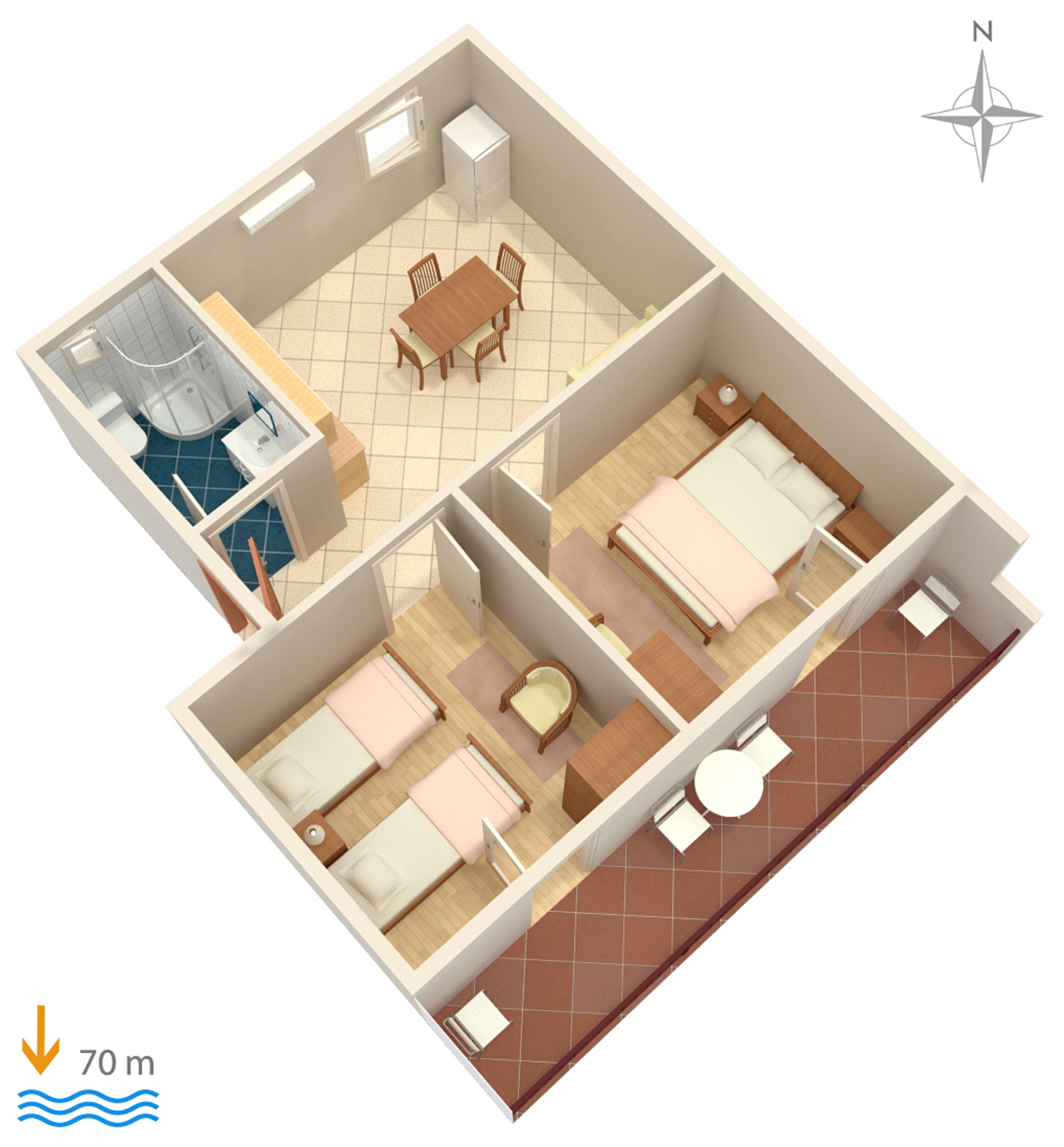 Two bedroom apartment with balcony and sea view Marina, Trogir  A-d