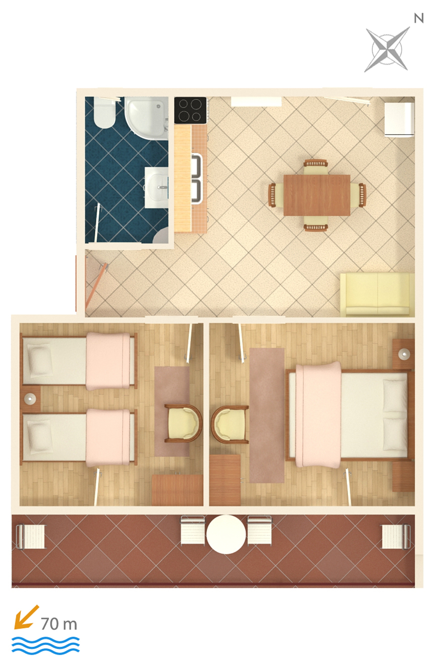 Two bedroom apartment with balcony and sea view Marina, Trogir  A-d