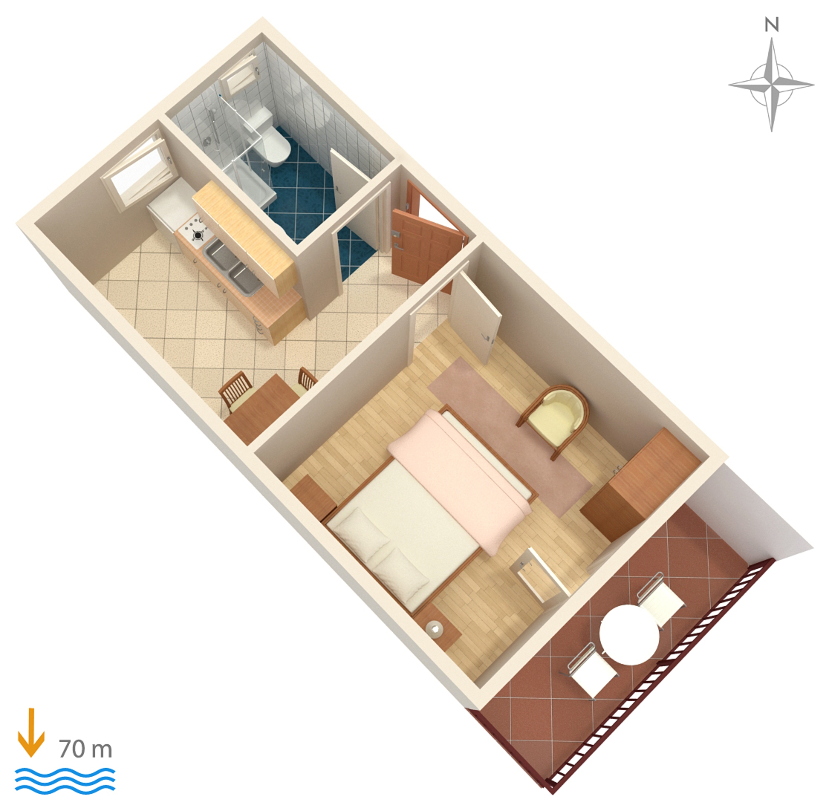 One bedroom apartment with balcony and sea view Marina, Trogir  A-e