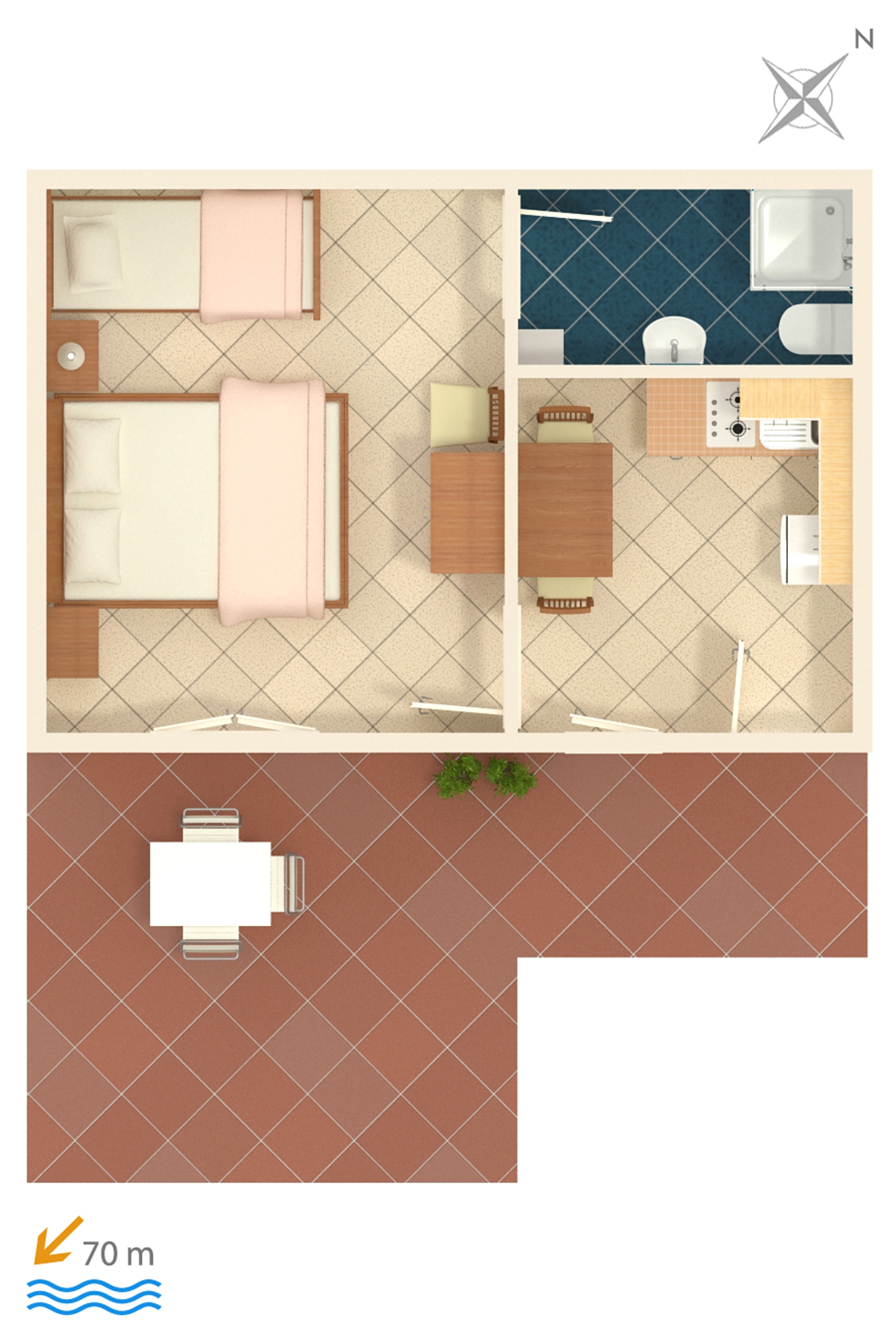 One bedroom apartment with terrace Marina, Trogir  A-f