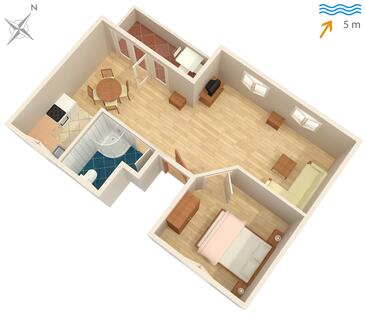 Mali Iž, plattegrond in the apartment, (pet friendly) en WiFi.