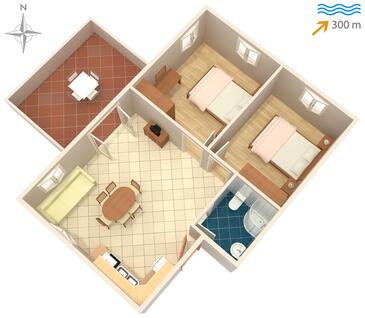 Tkon, Půdorys v ubytování typu apartment, WiFi.