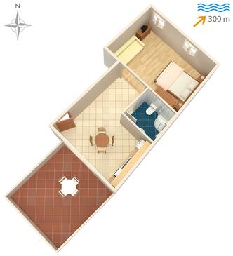 Tkon, Půdorys v ubytování typu studio-apartment, WiFi.