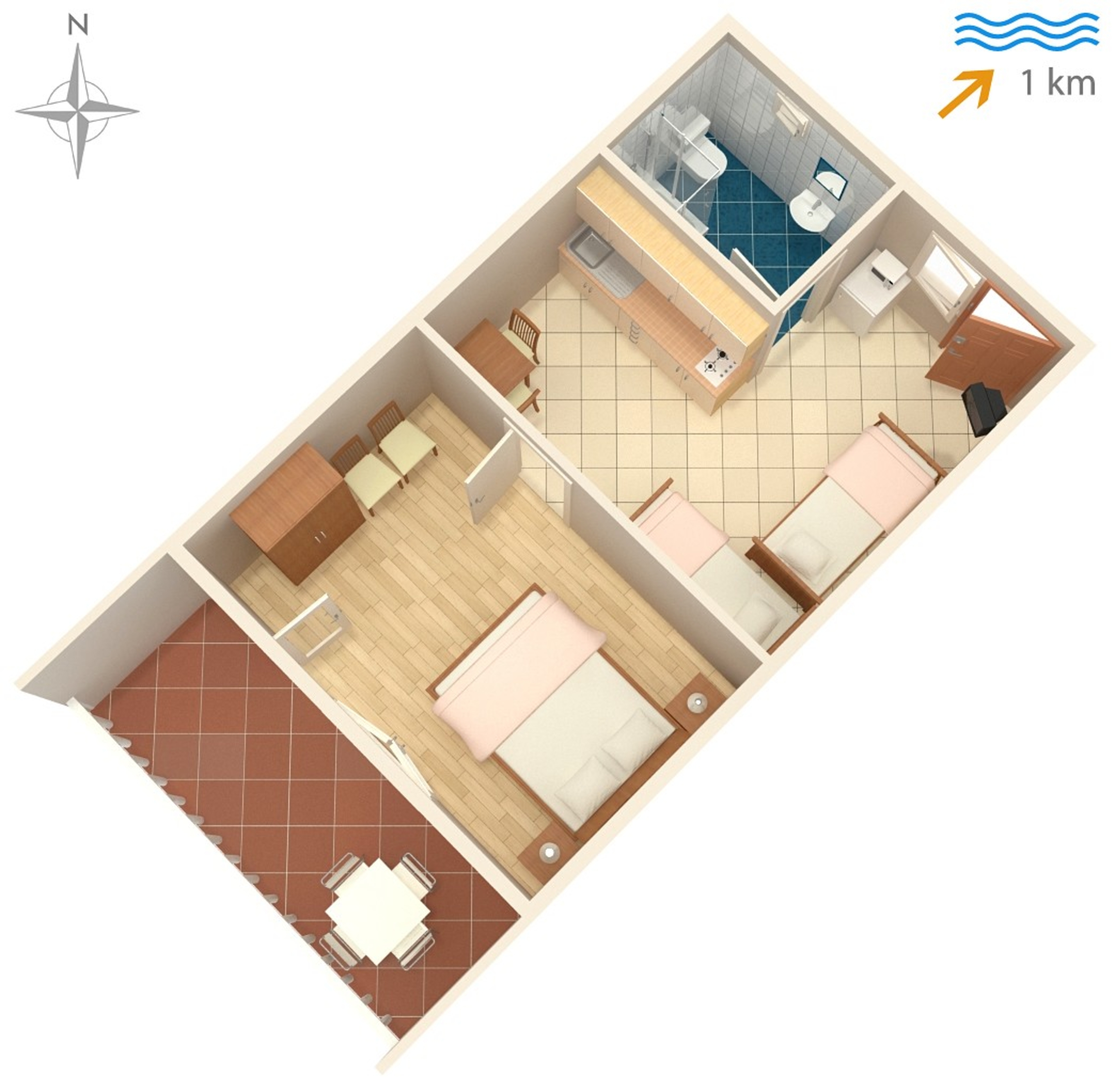 One bedroom apartment with terrace Sabunike, Zadar  A-a