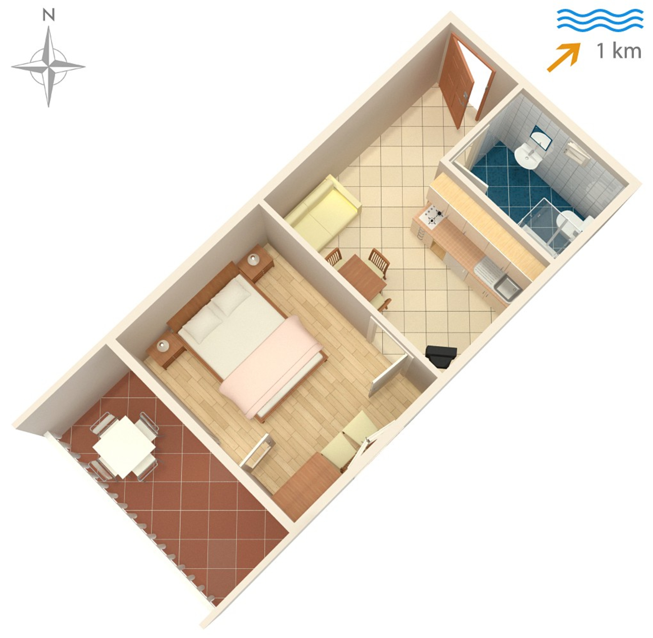 One bedroom apartment with terrace Sabunike, Zadar  A-b