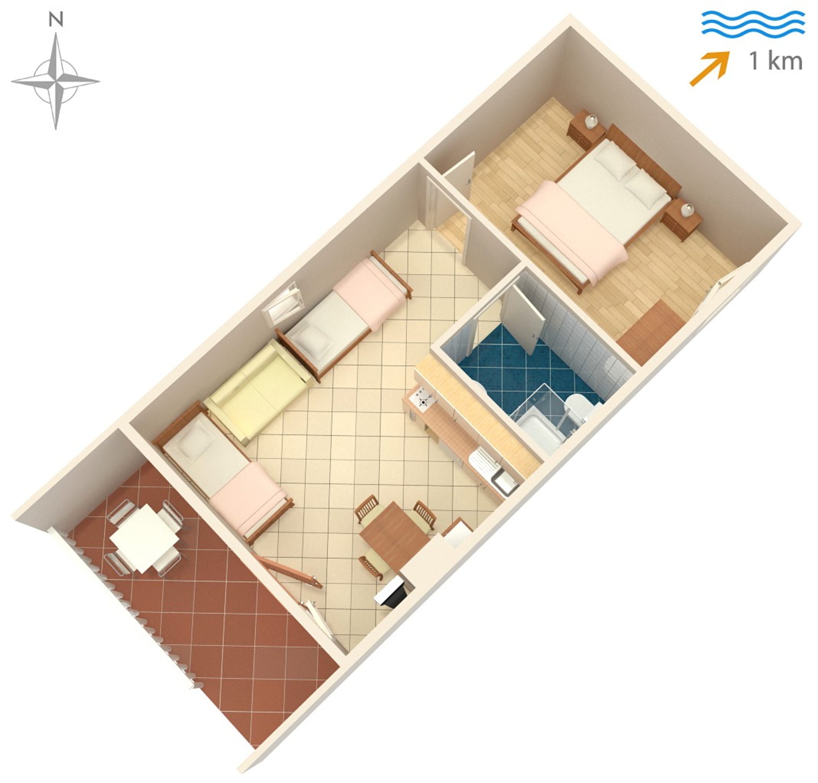One bedroom apartment with terrace Sabunike, Zadar  A-c