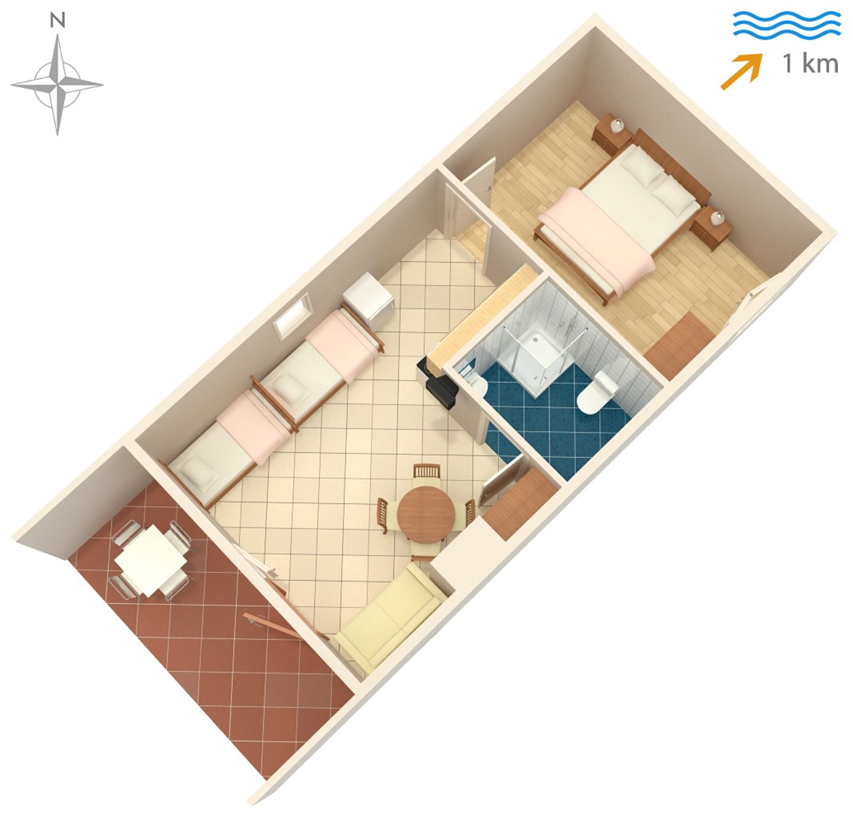 One bedroom apartment with terrace Sabunike, Zadar  A-d