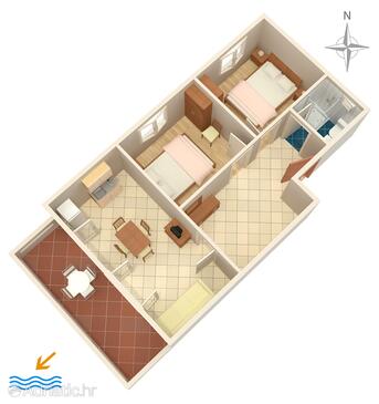 Povljana, plattegrond in the apartment, (pet friendly) en WiFi.