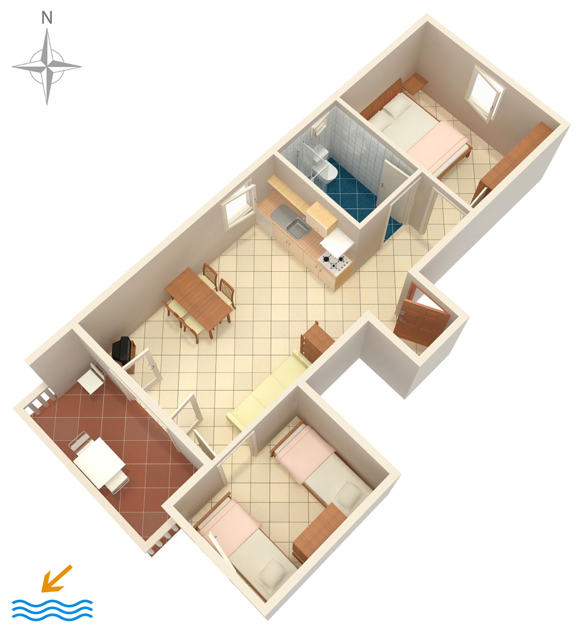 Two bedroom apartment with terrace Mandre, Pag  A-a
