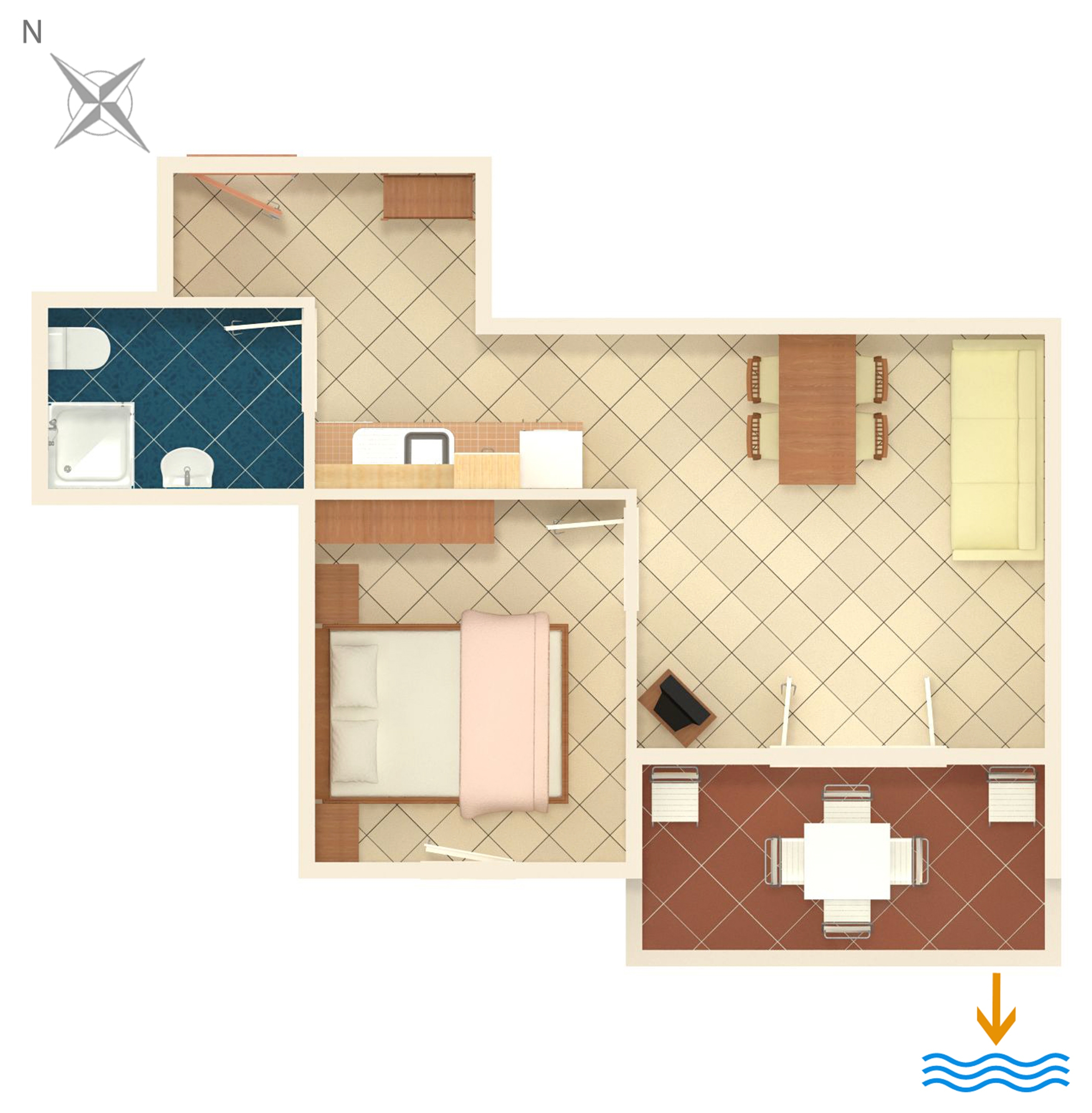 One bedroom apartment with terrace and sea view Mandre, Pag  A-b