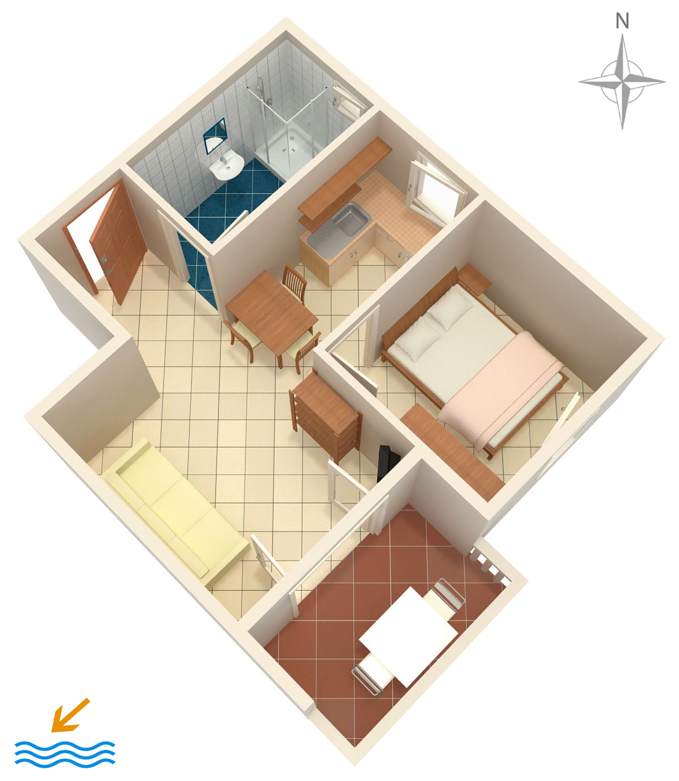 One bedroom apartment with terrace and sea view Mandre, Pag  A-c