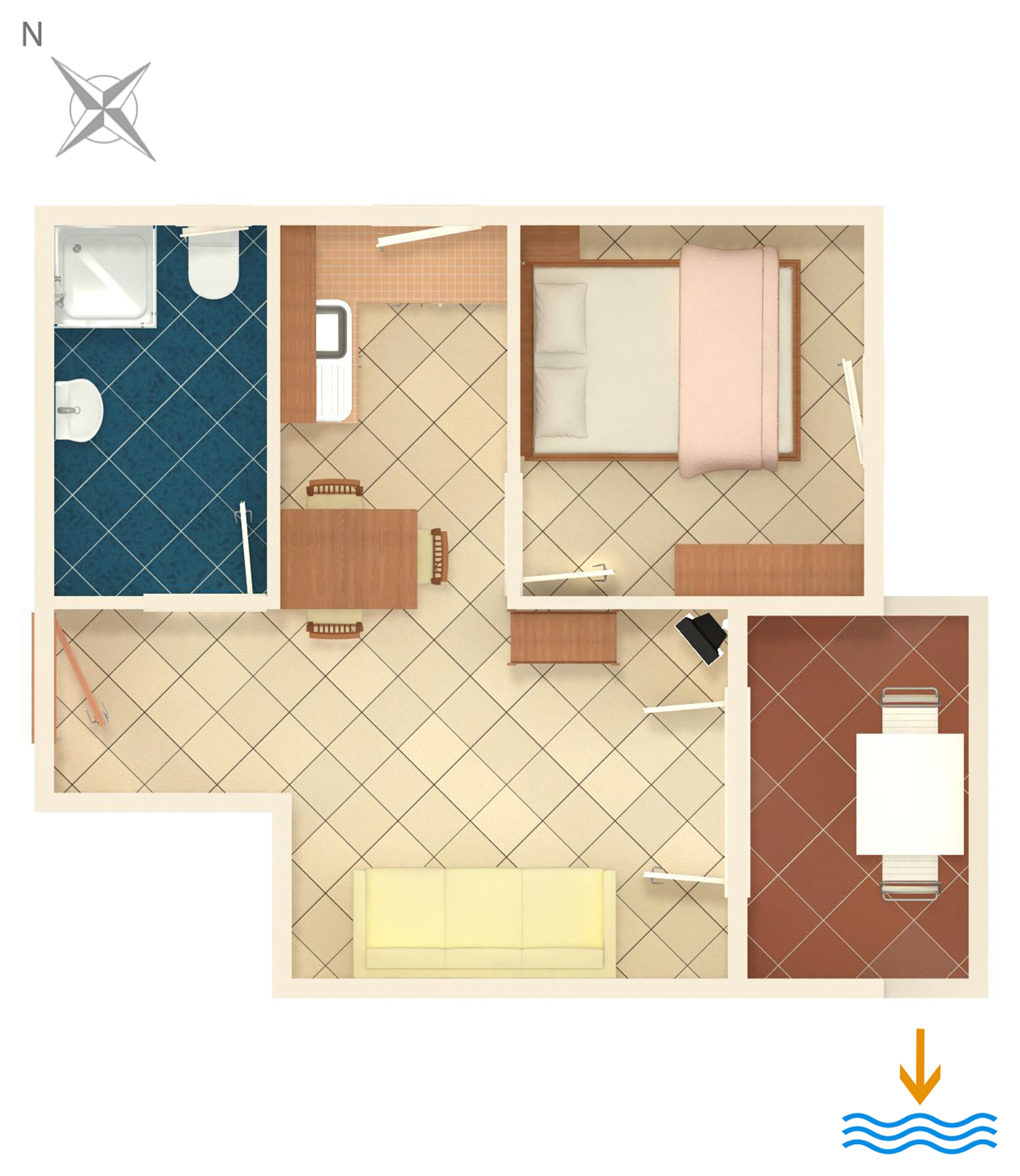 One bedroom apartment with terrace and sea view Mandre, Pag  A-c