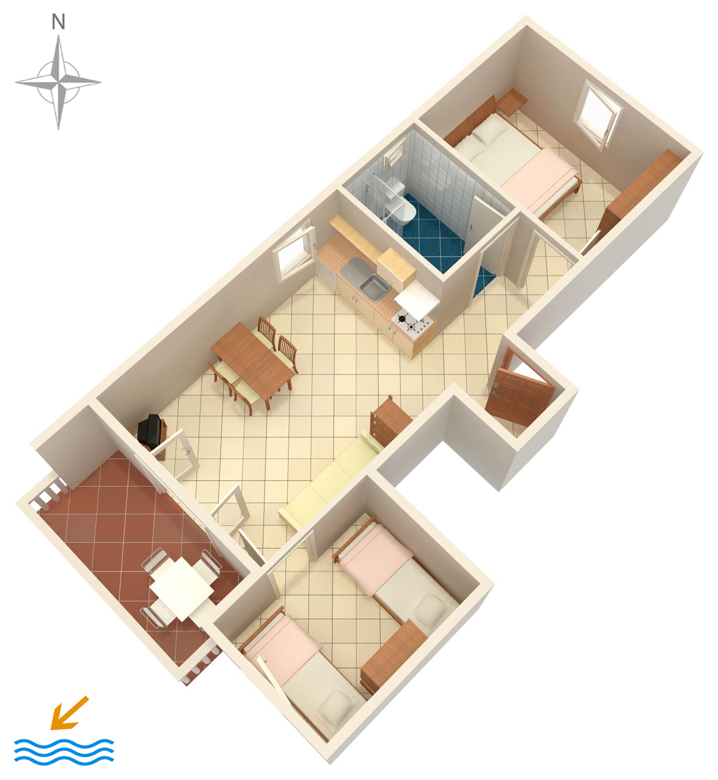 Two bedroom apartment with terrace Mandre, Pag  A-d