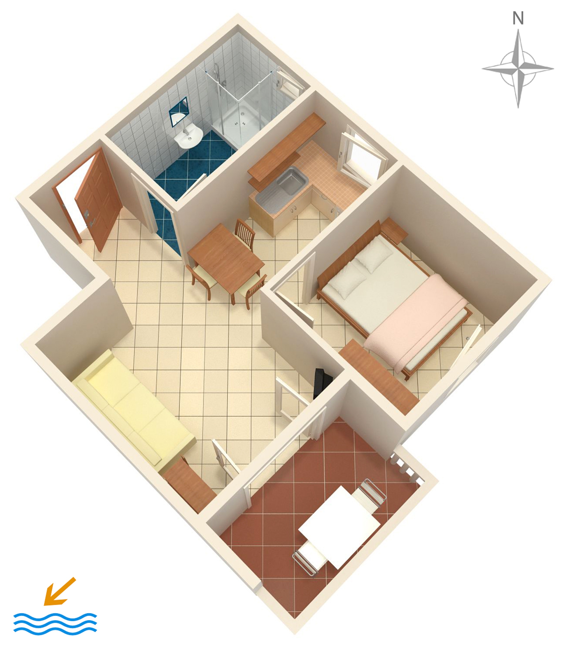 One bedroom apartment with terrace Mandre, Pag  A-f
