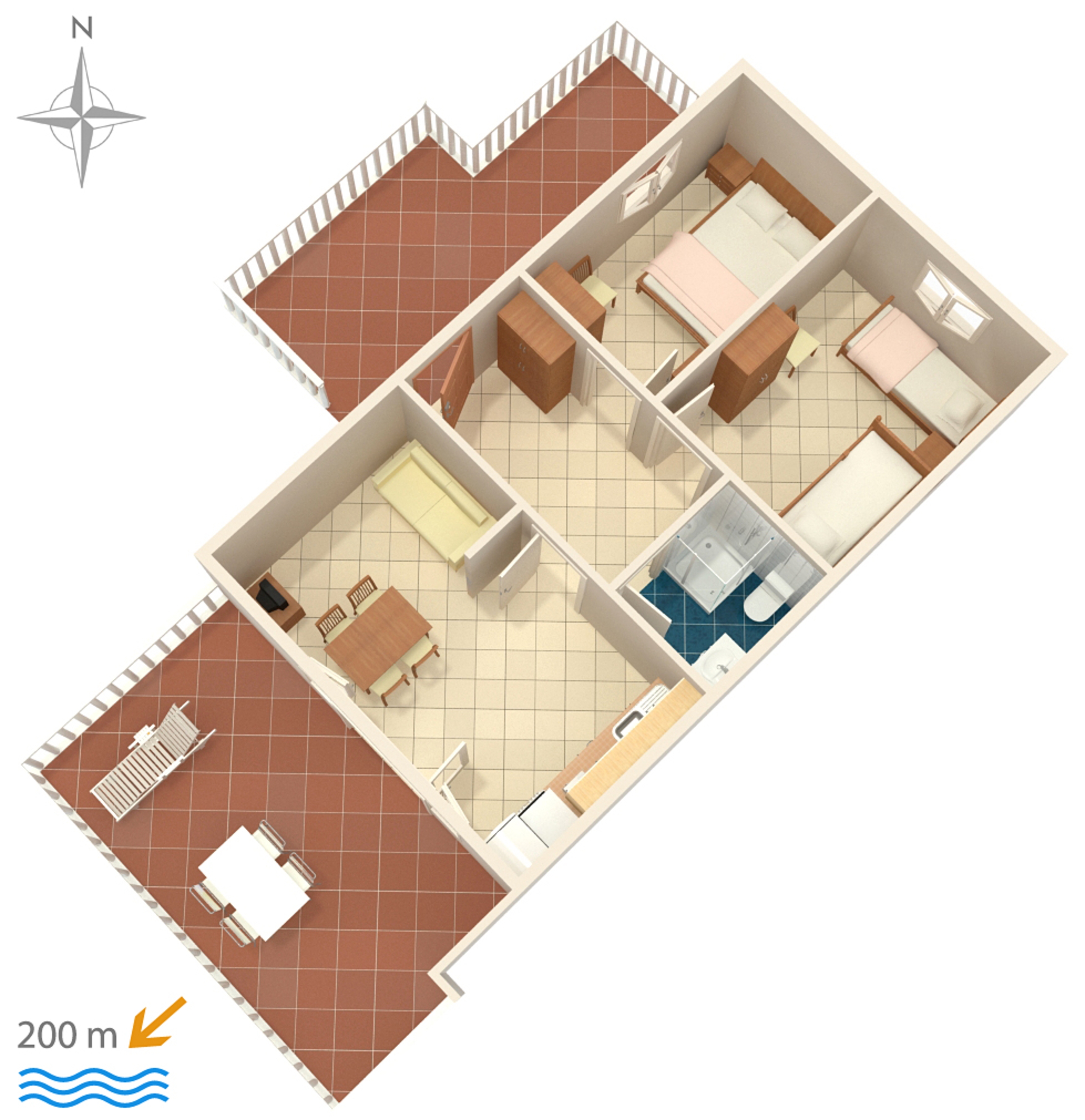 Two bedroom apartment with terrace and sea view Metajna, Pag  A-a