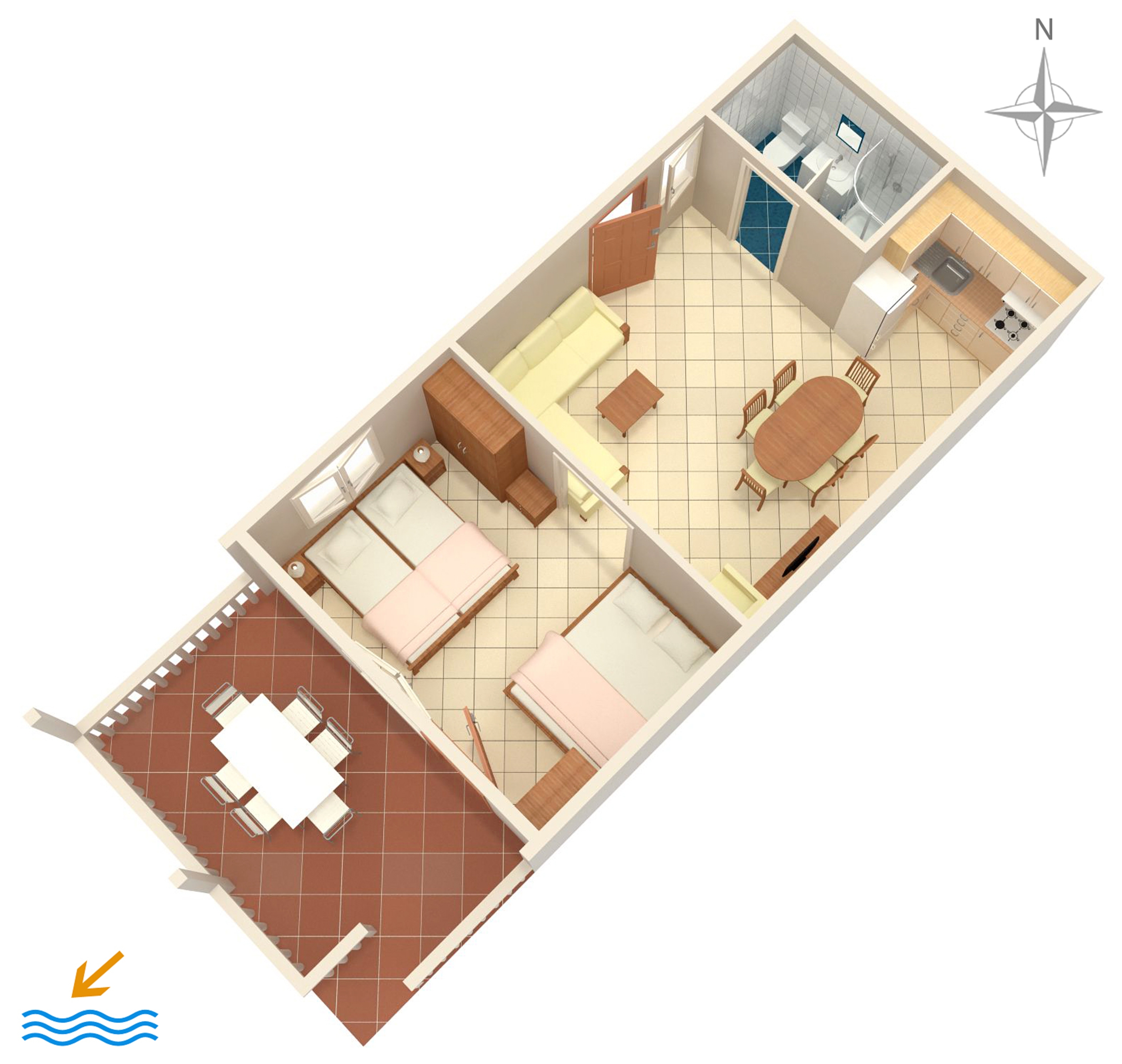 One bedroom apartment with terrace and sea view Metajna, Pag  A-b