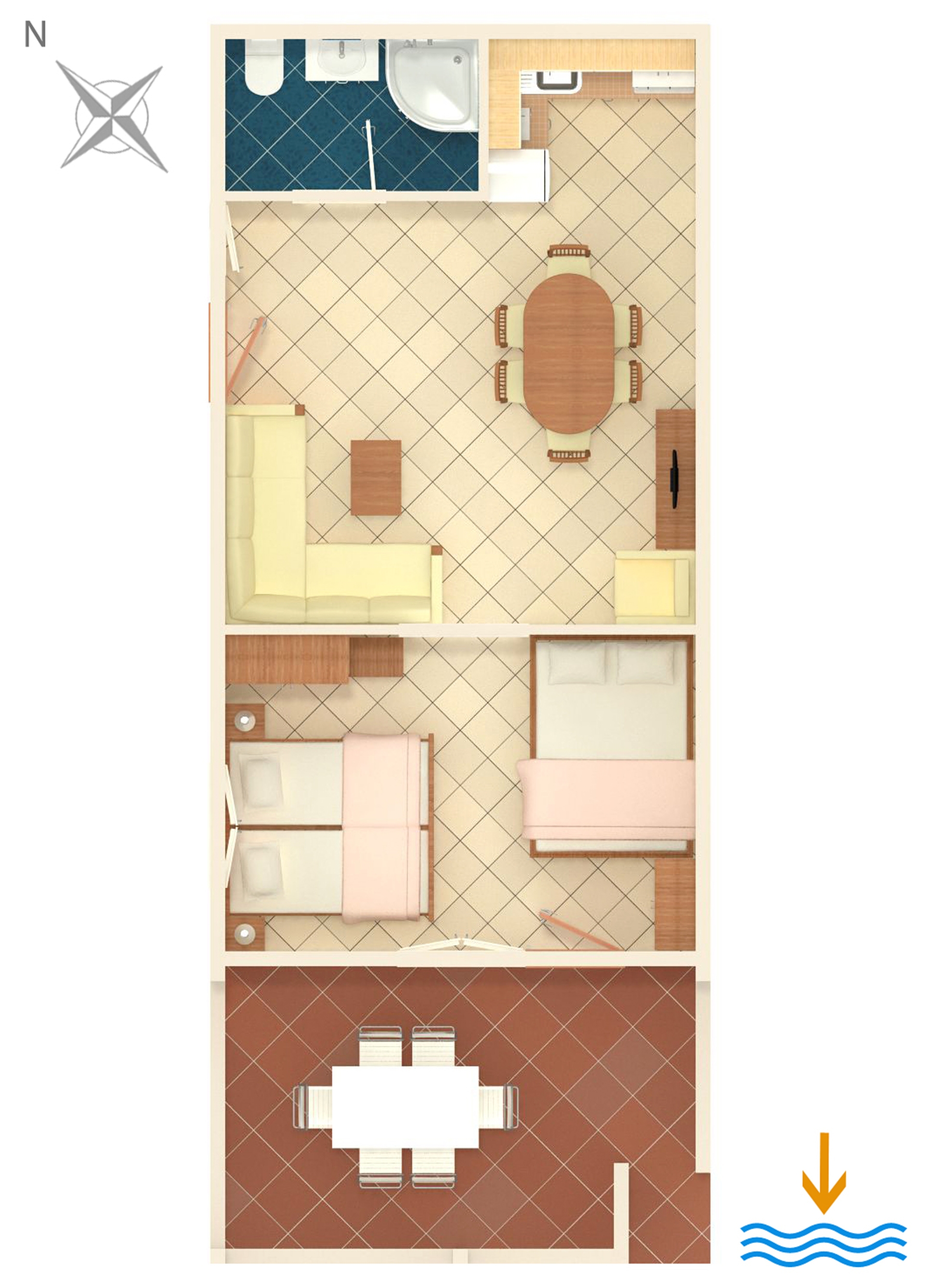 One bedroom apartment with terrace and sea view Metajna, Pag  A-b