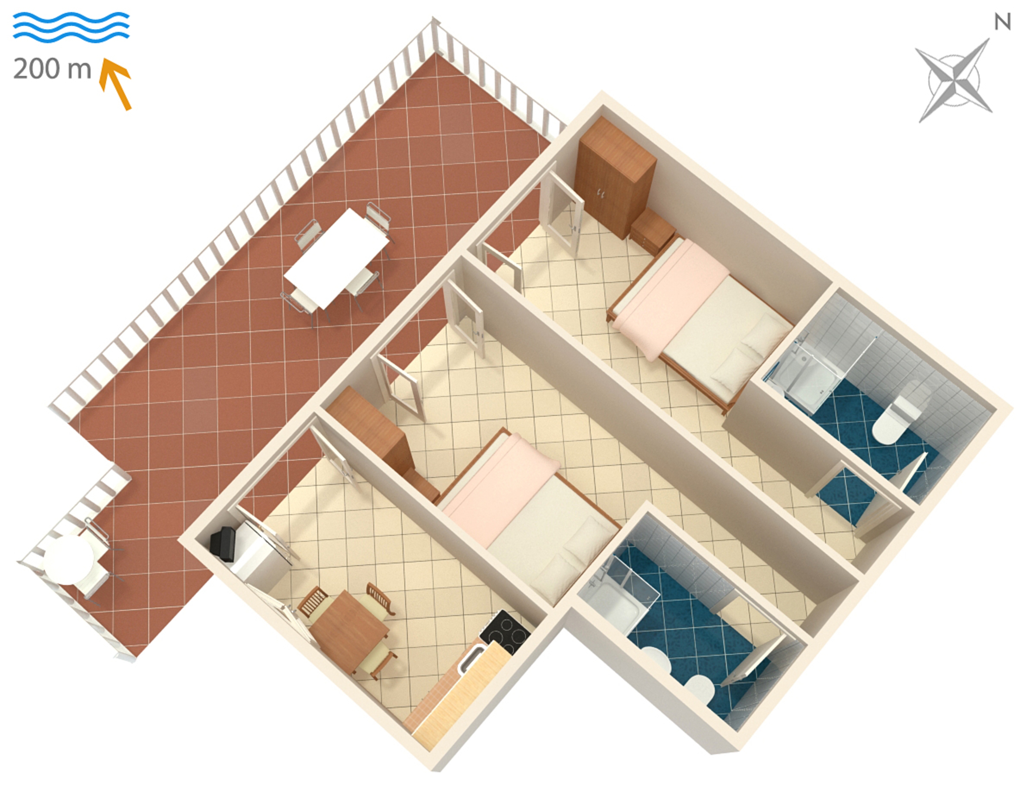 Two bedroom apartment with terrace and sea view Metajna, Pag  A-c