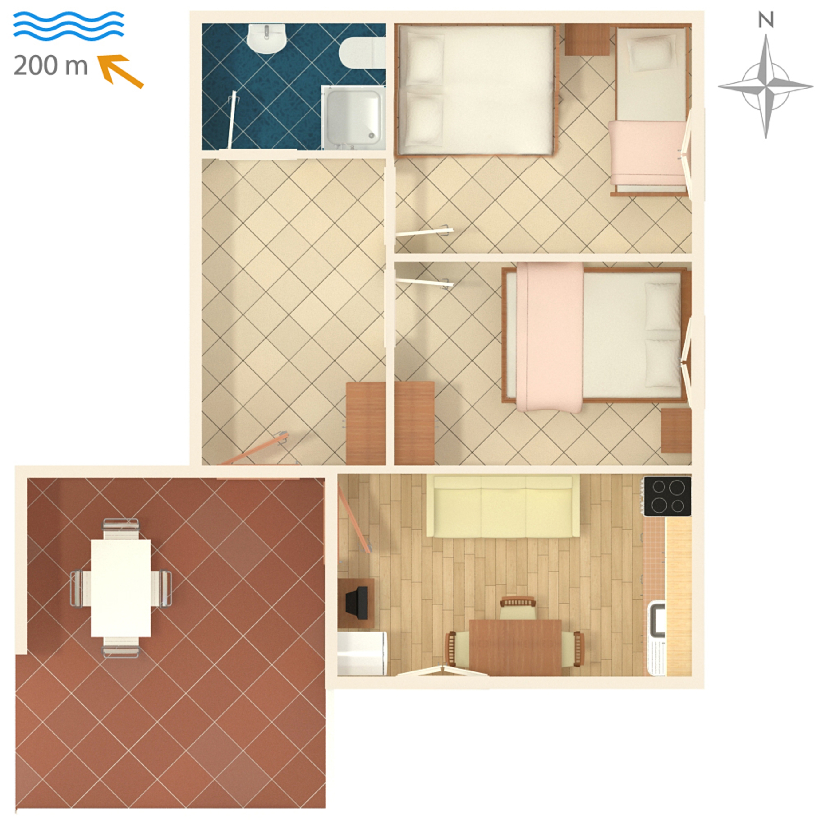 Two bedroom apartment with terrace and sea view Metajna, Pag  A-d