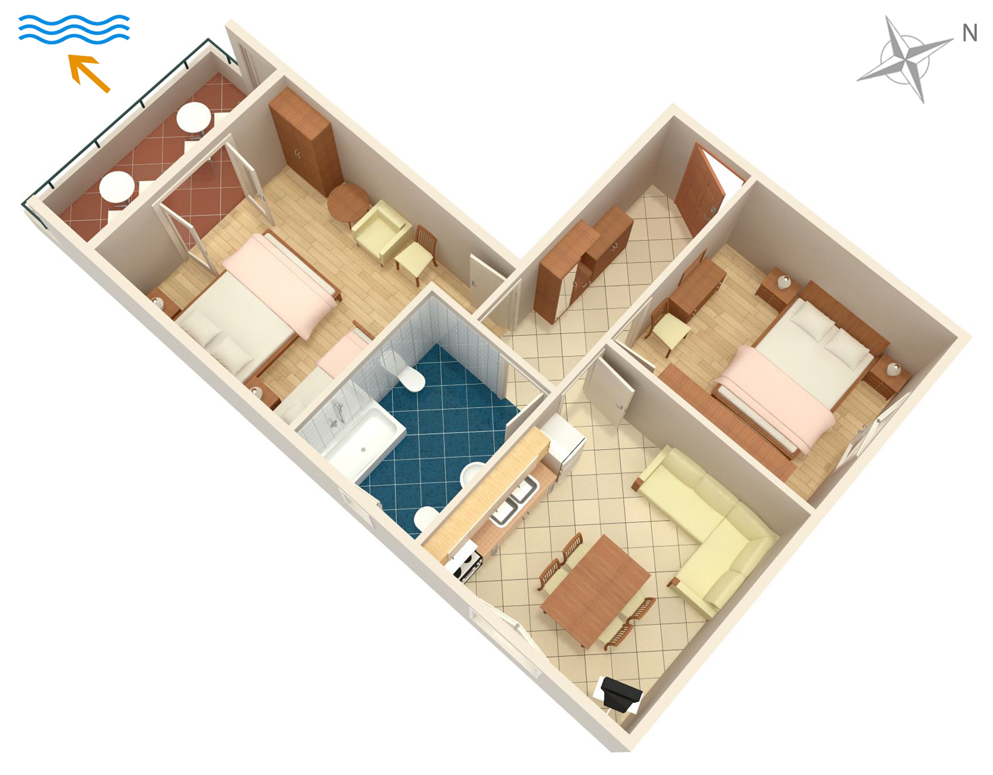 Two bedroom apartment with terrace and sea view Turanj, Biograd  A-b