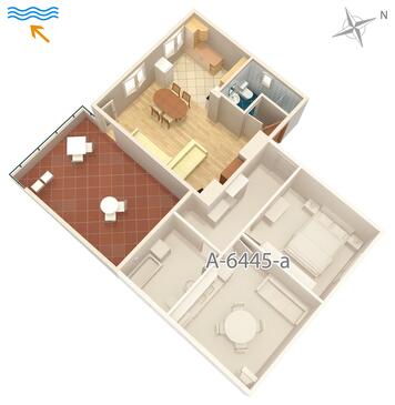 Turanj, plattegrond in the studio-apartment, WiFi.