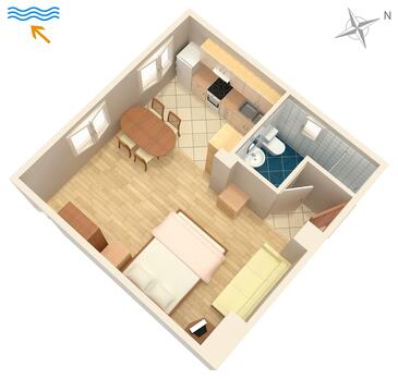 Turanj, plattegrond in the studio-apartment, WiFi.