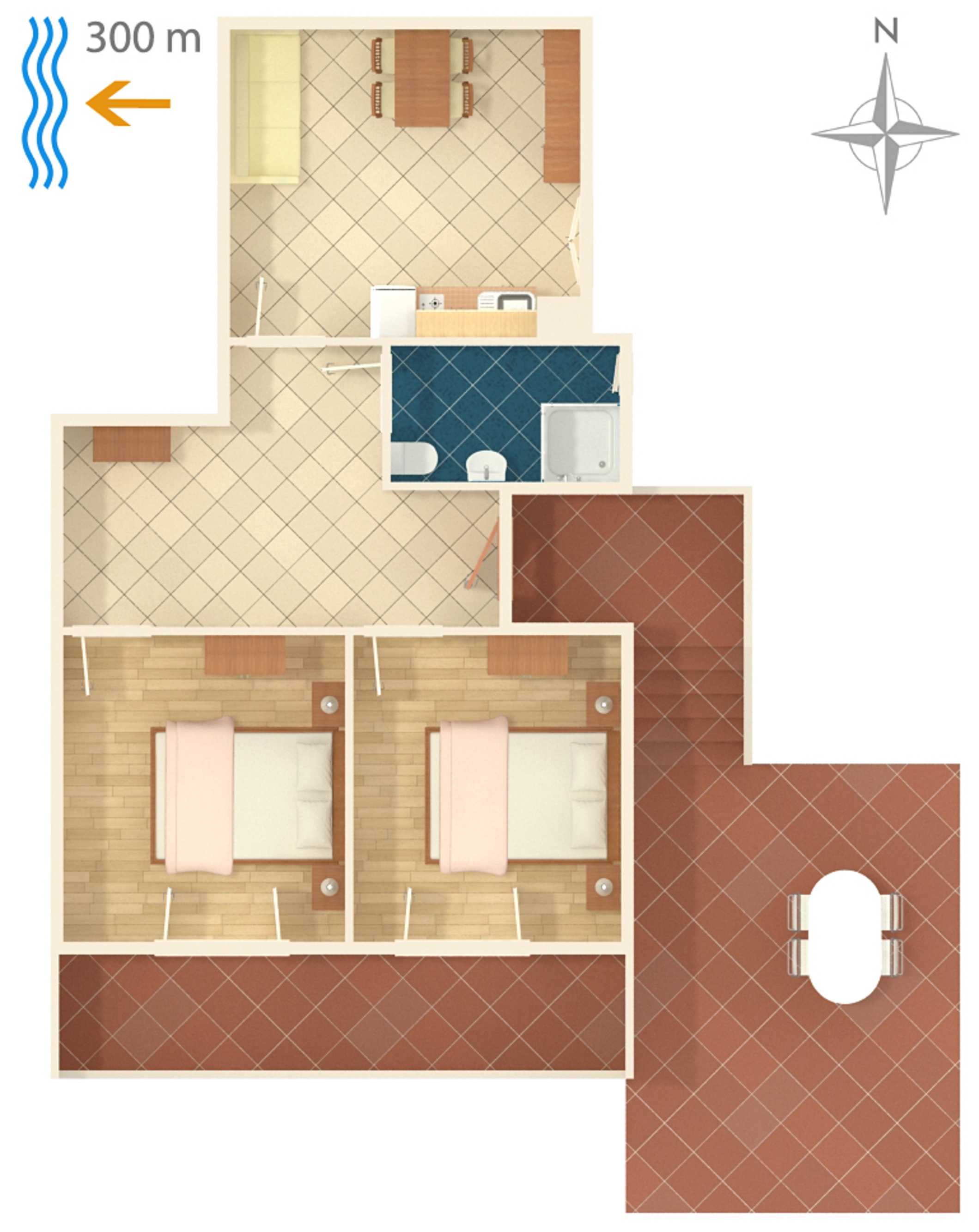 Two bedroom apartment with terrace Povljana, Pag  A-b