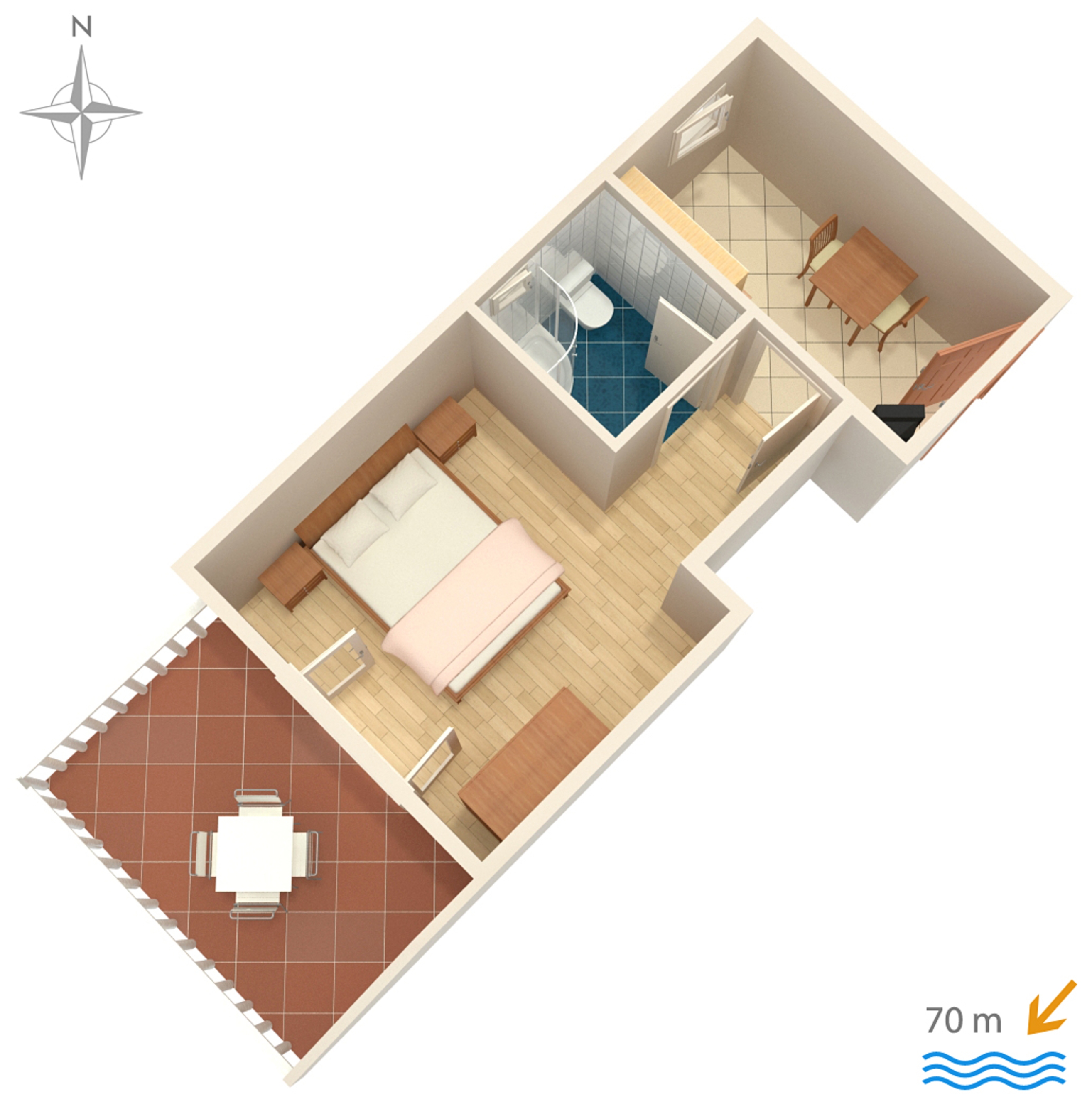One bedroom apartment with terrace and sea view Stara Novalja, Pag  A-b