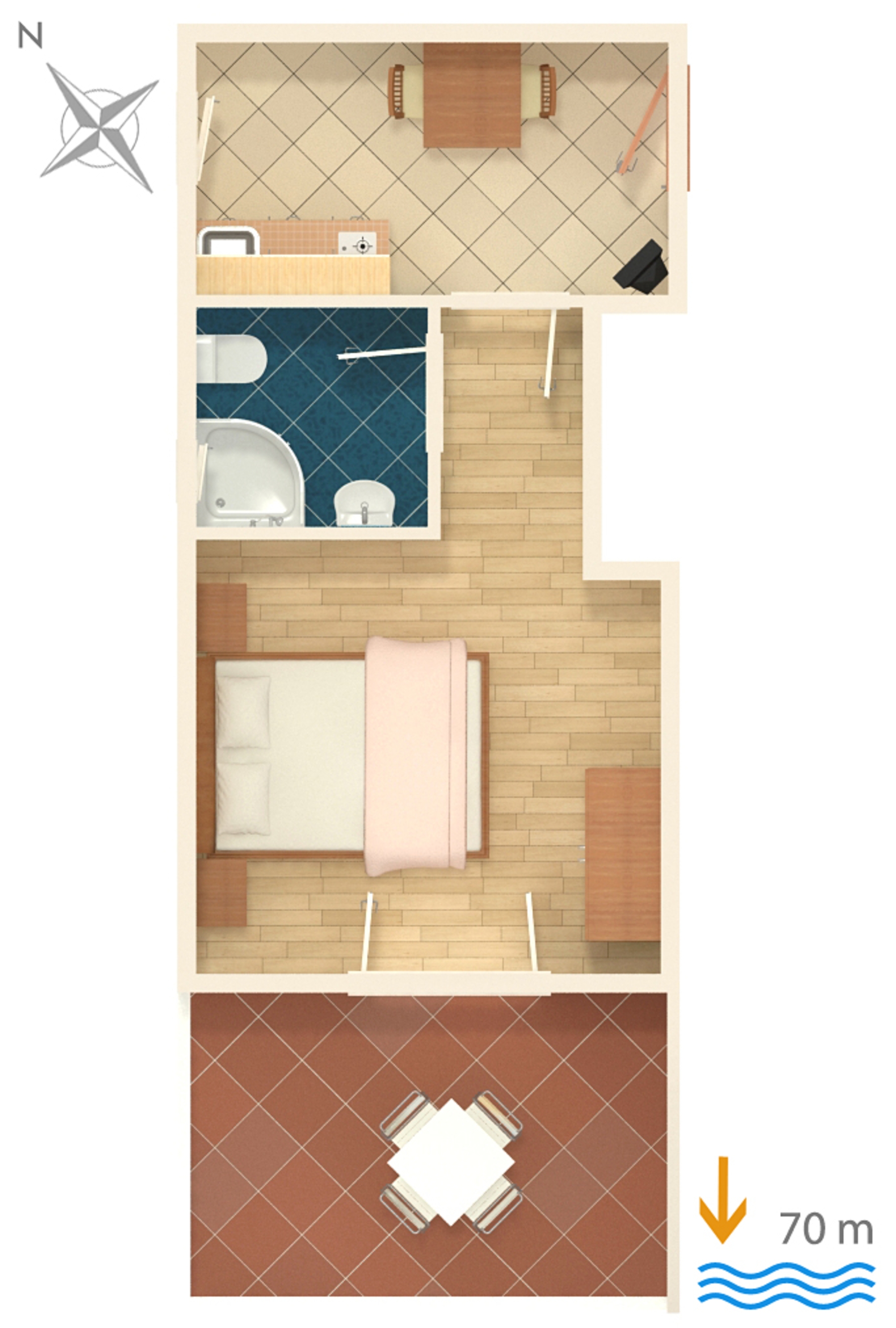 One bedroom apartment with terrace and sea view Stara Novalja, Pag  A-b