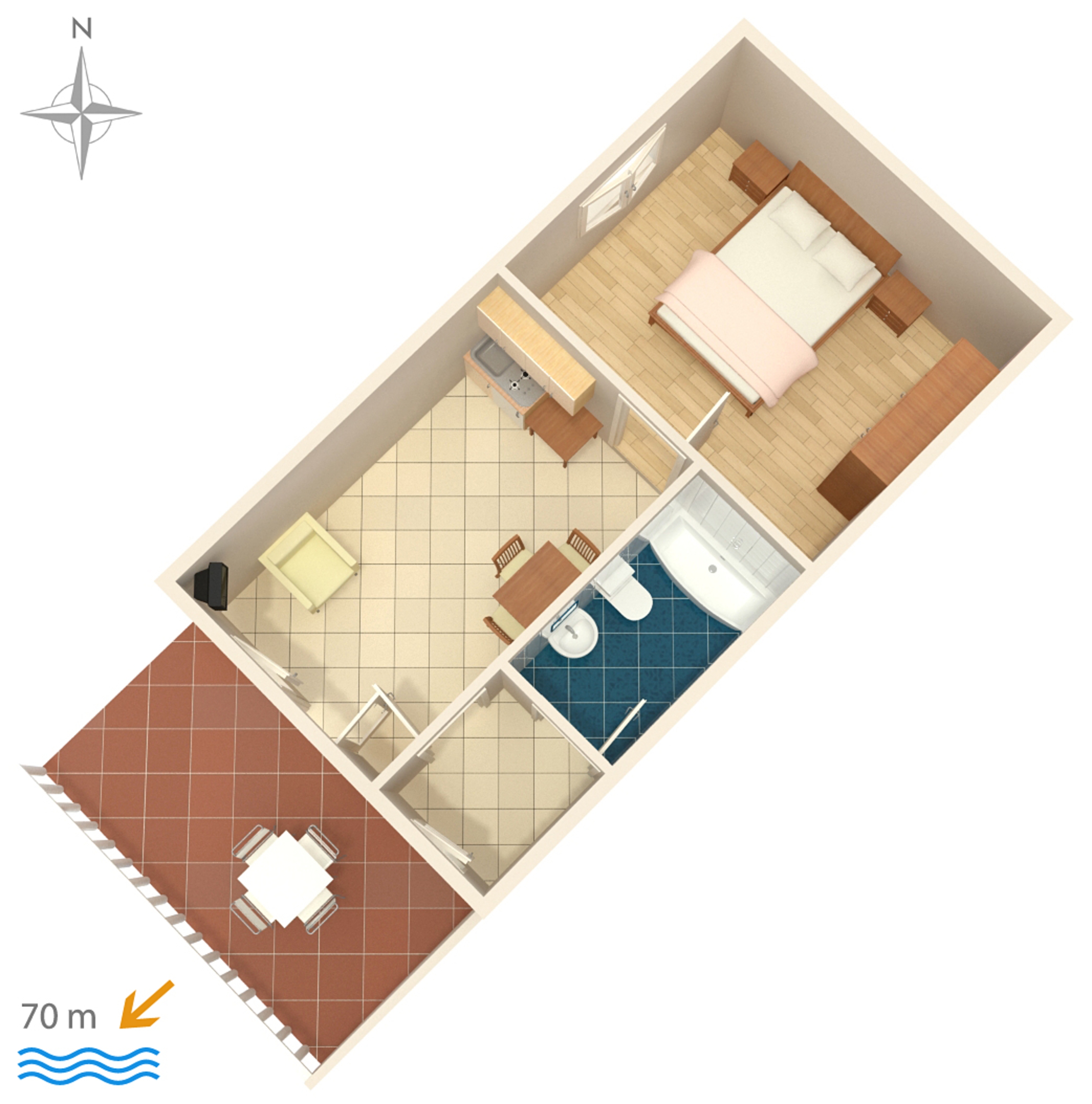 One bedroom apartment with terrace and sea view Stara Novalja, Pag  A-c