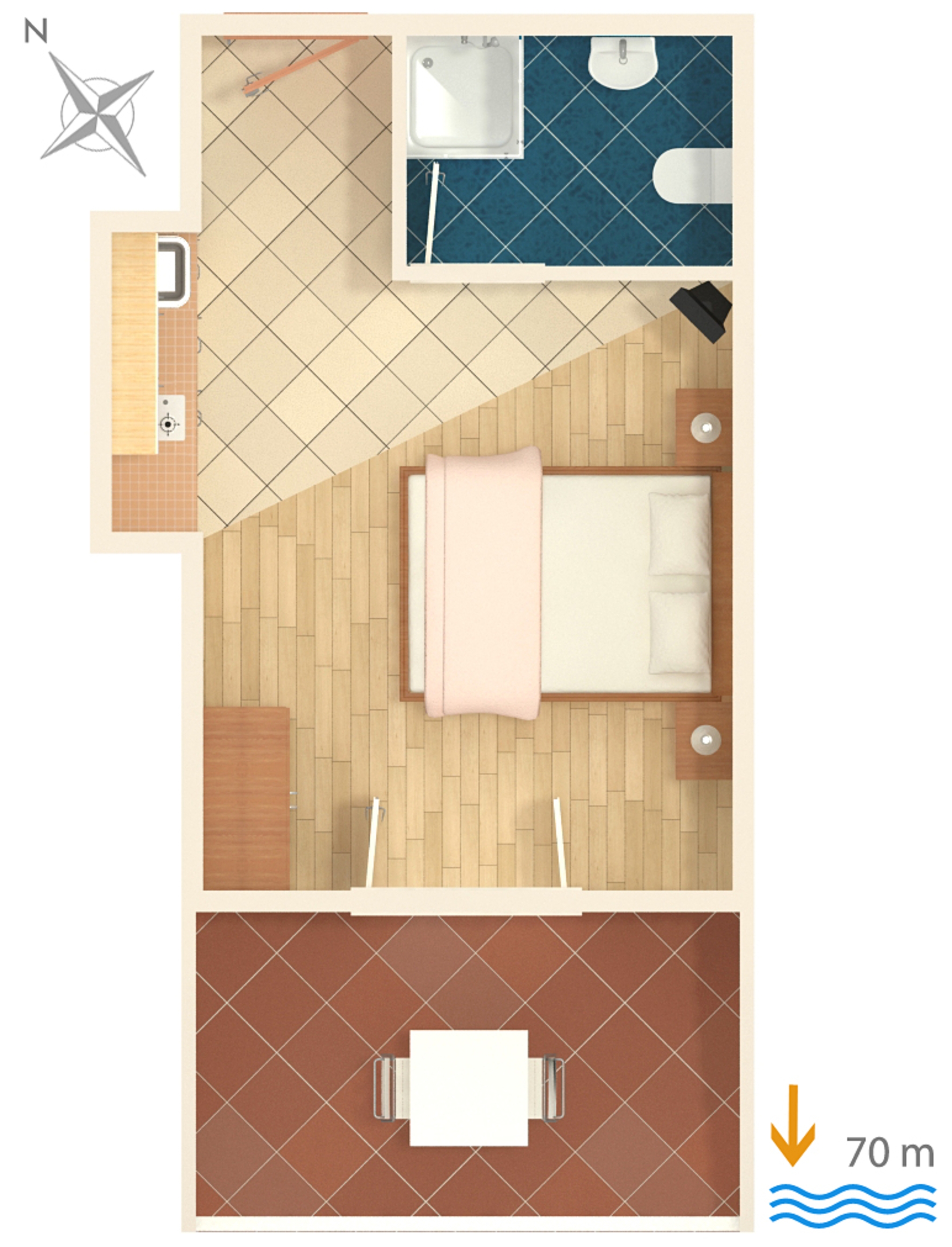 Studio flat with terrace and sea view Stara Novalja, Pag  AS-b