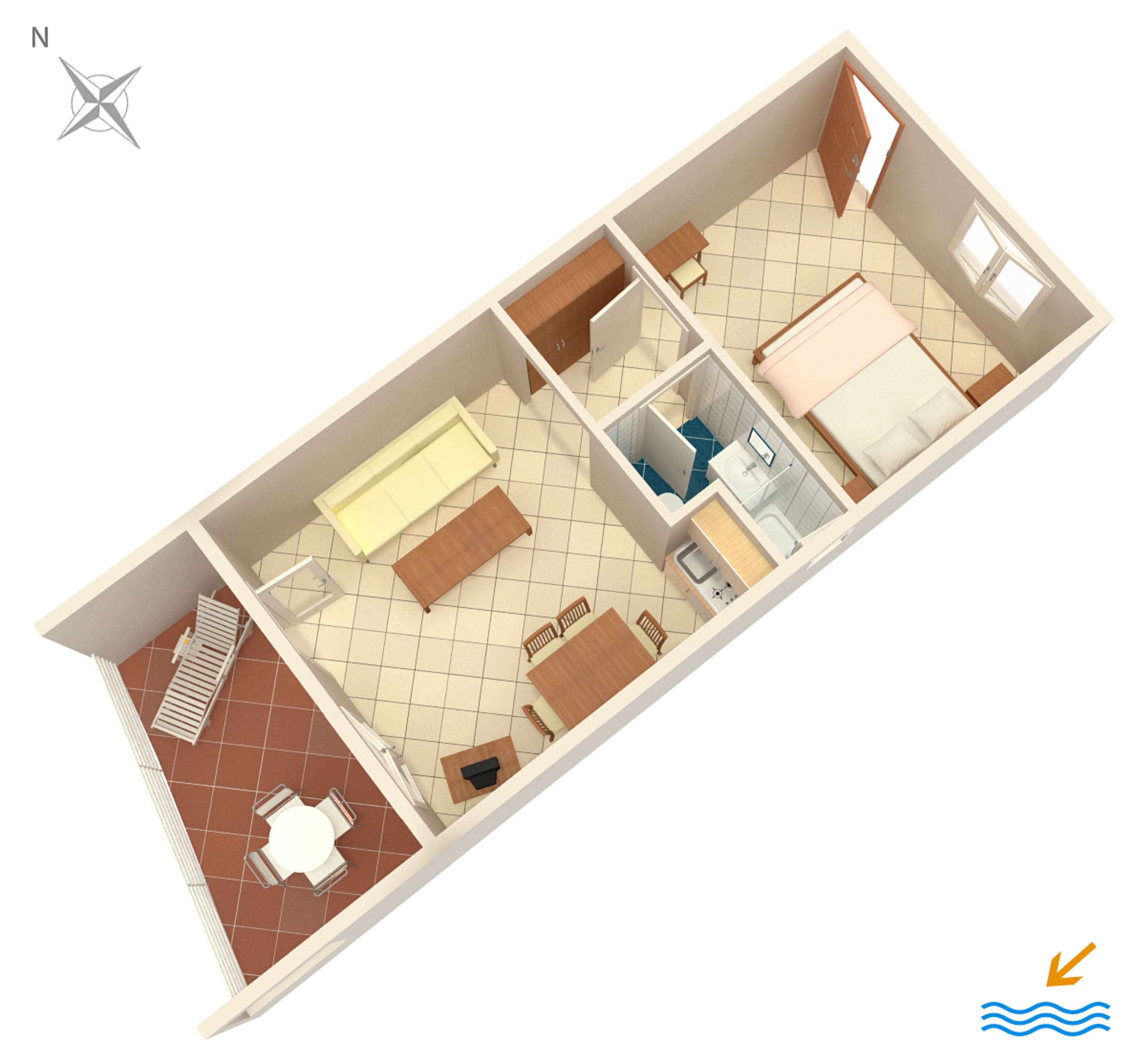 One bedroom apartment with terrace and sea view Mandre, Pag  A-a