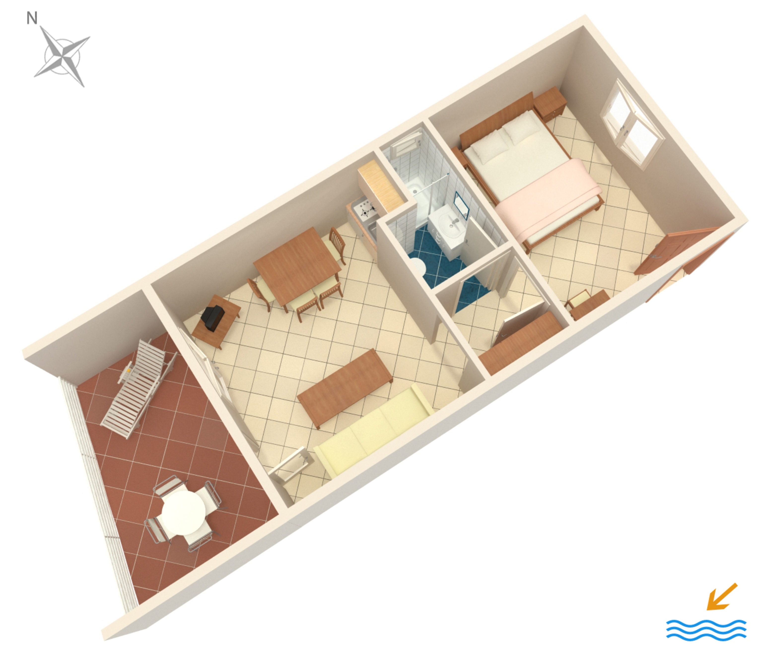 One bedroom apartment with terrace and sea view Mandre, Pag  A-b