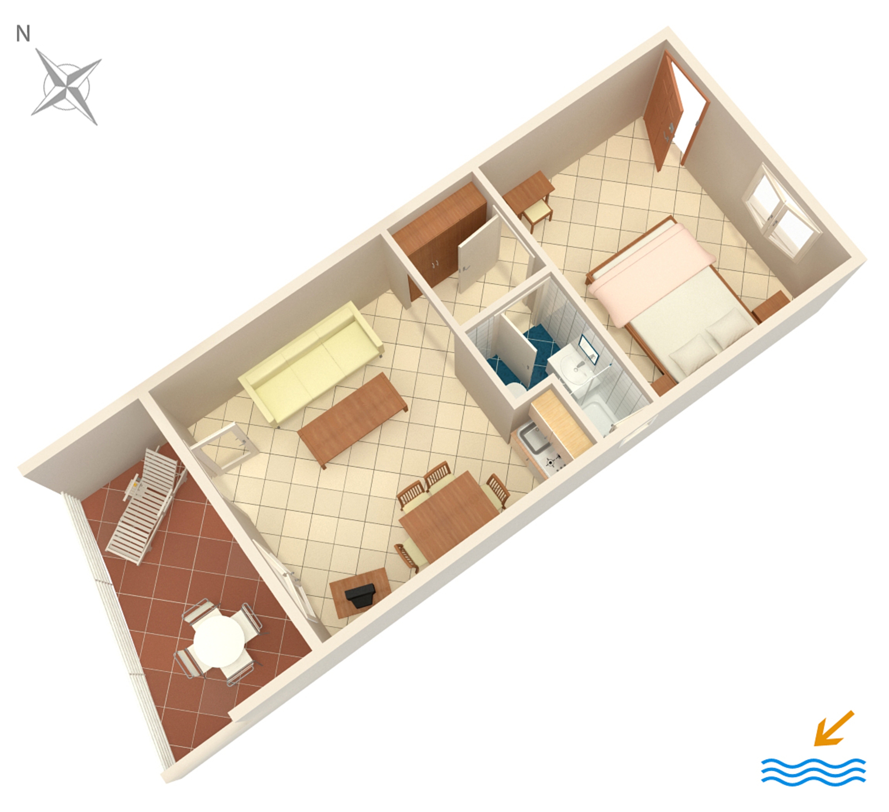 One bedroom apartment with terrace and sea view Mandre, Pag  A-c