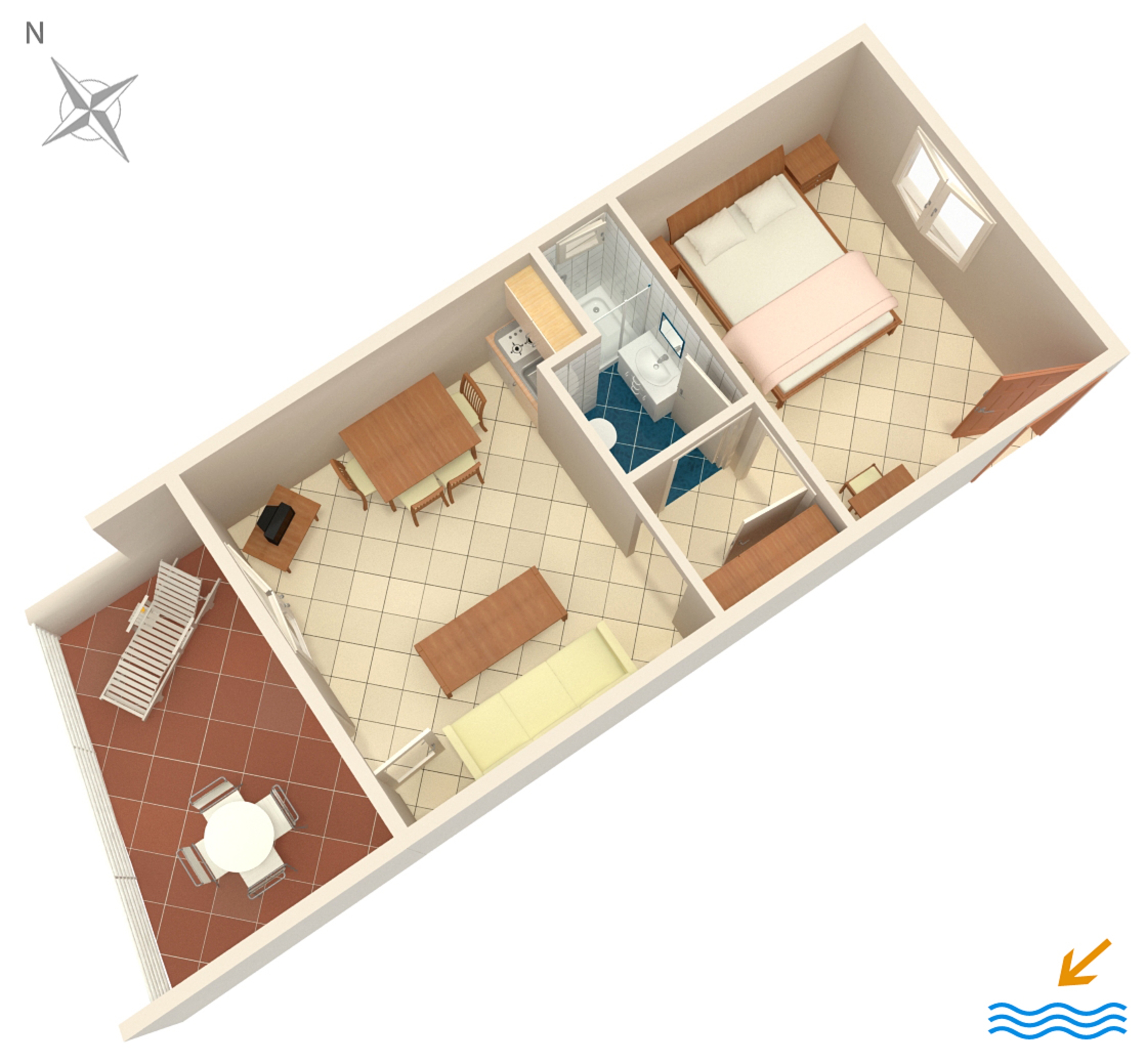 One bedroom apartment with terrace and sea view Mandre, Pag  A-d