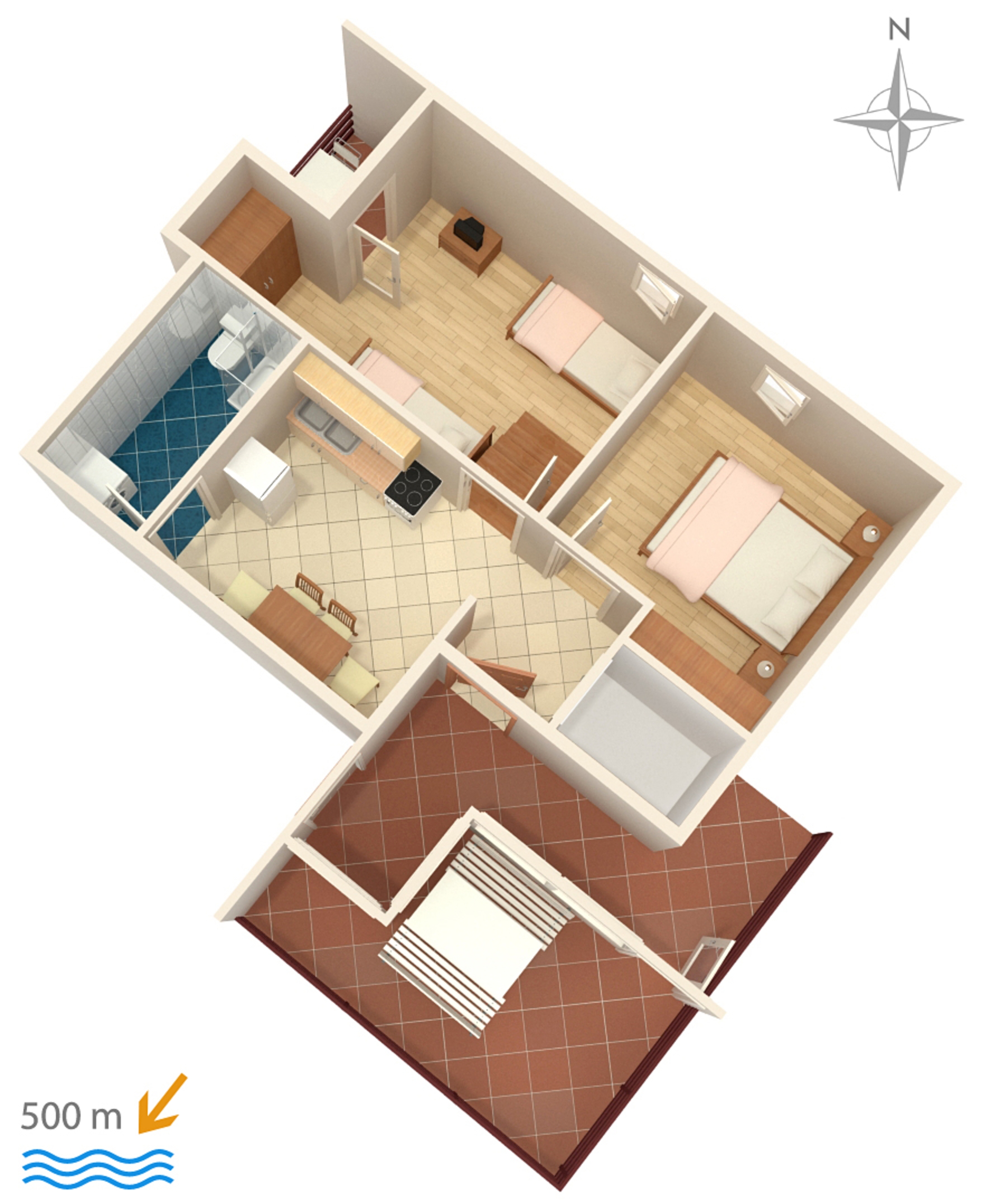 Two bedroom apartment with terrace and sea view Bilo, Primošten  A-b