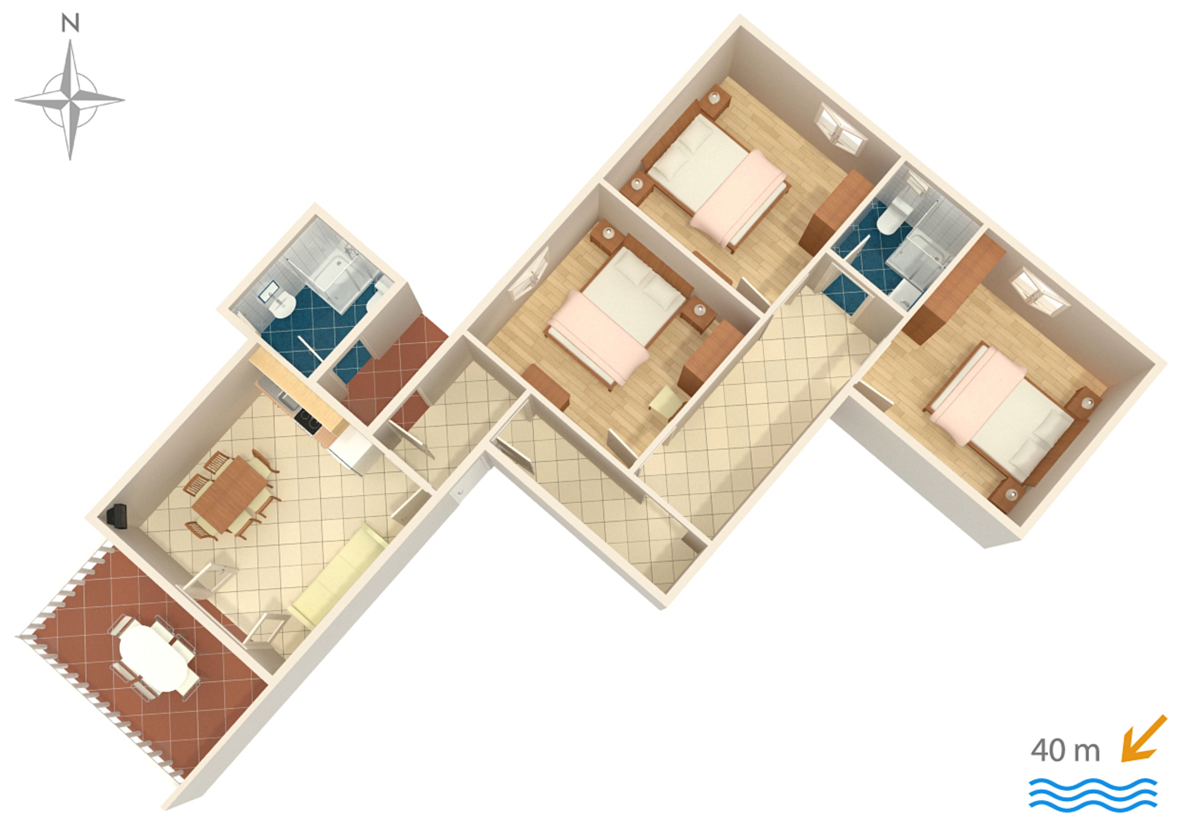 Three bedroom apartment with terrace and sea view Metajna, Pag  A-a