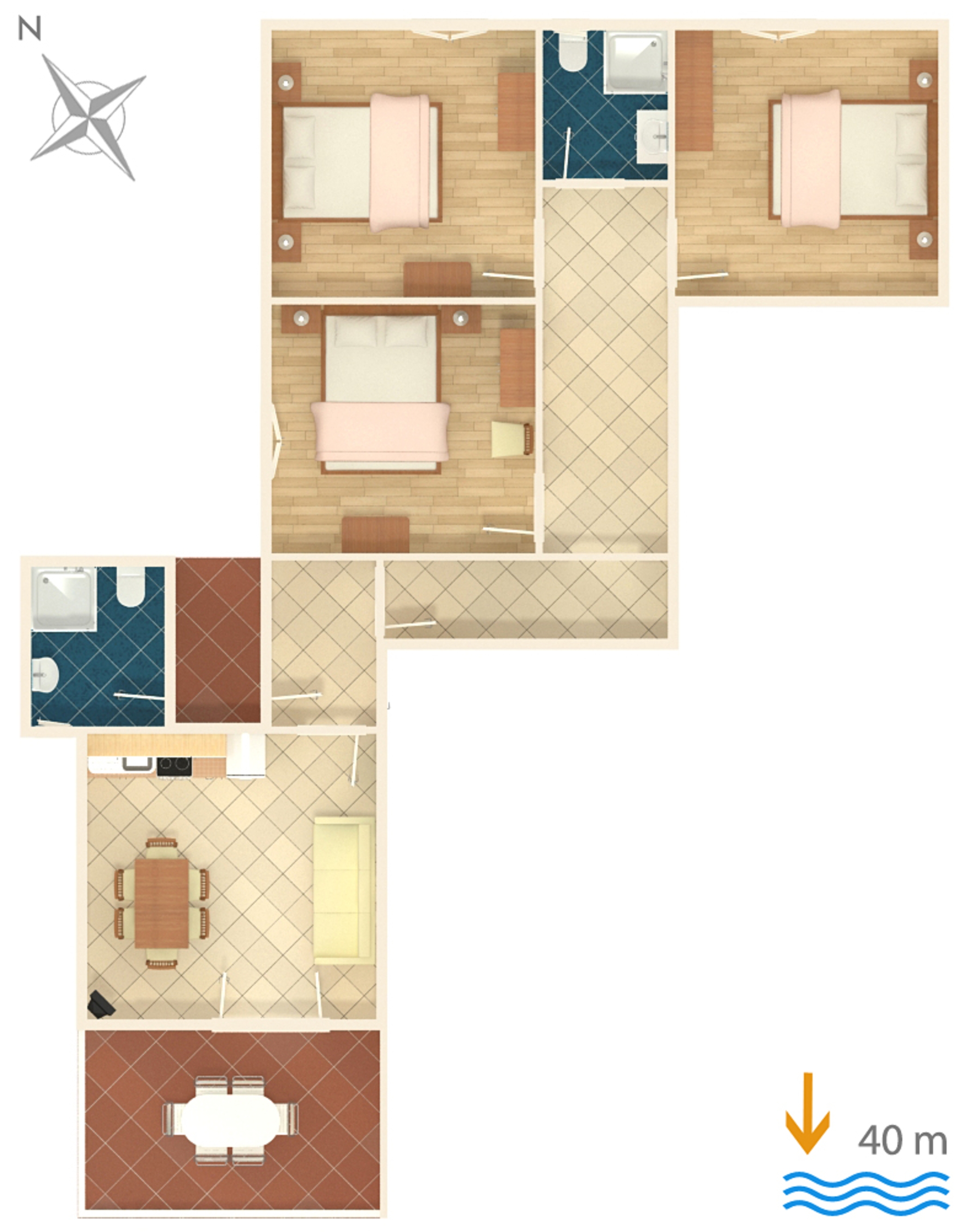 Three bedroom apartment with terrace and sea view Metajna, Pag  A-a