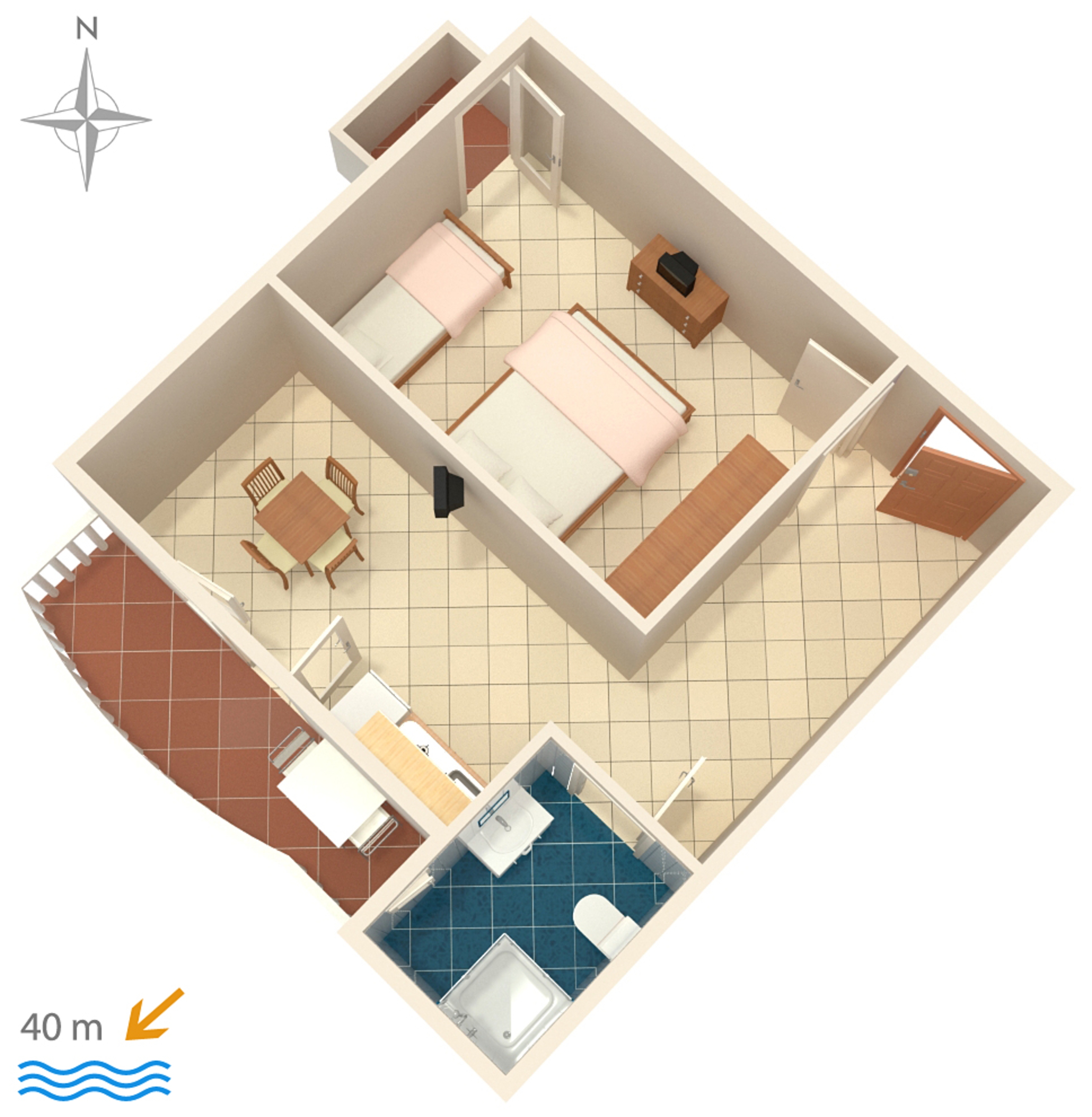 One bedroom apartment with balcony and sea view Metajna, Pag  A-e