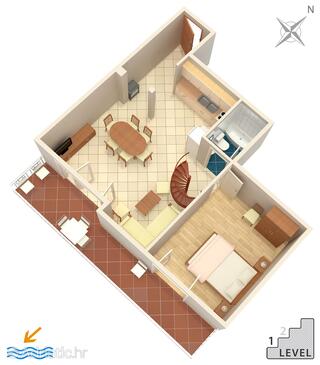 Drvenik Donja vala, plattegrond in the apartment, (pet friendly) en WiFi.