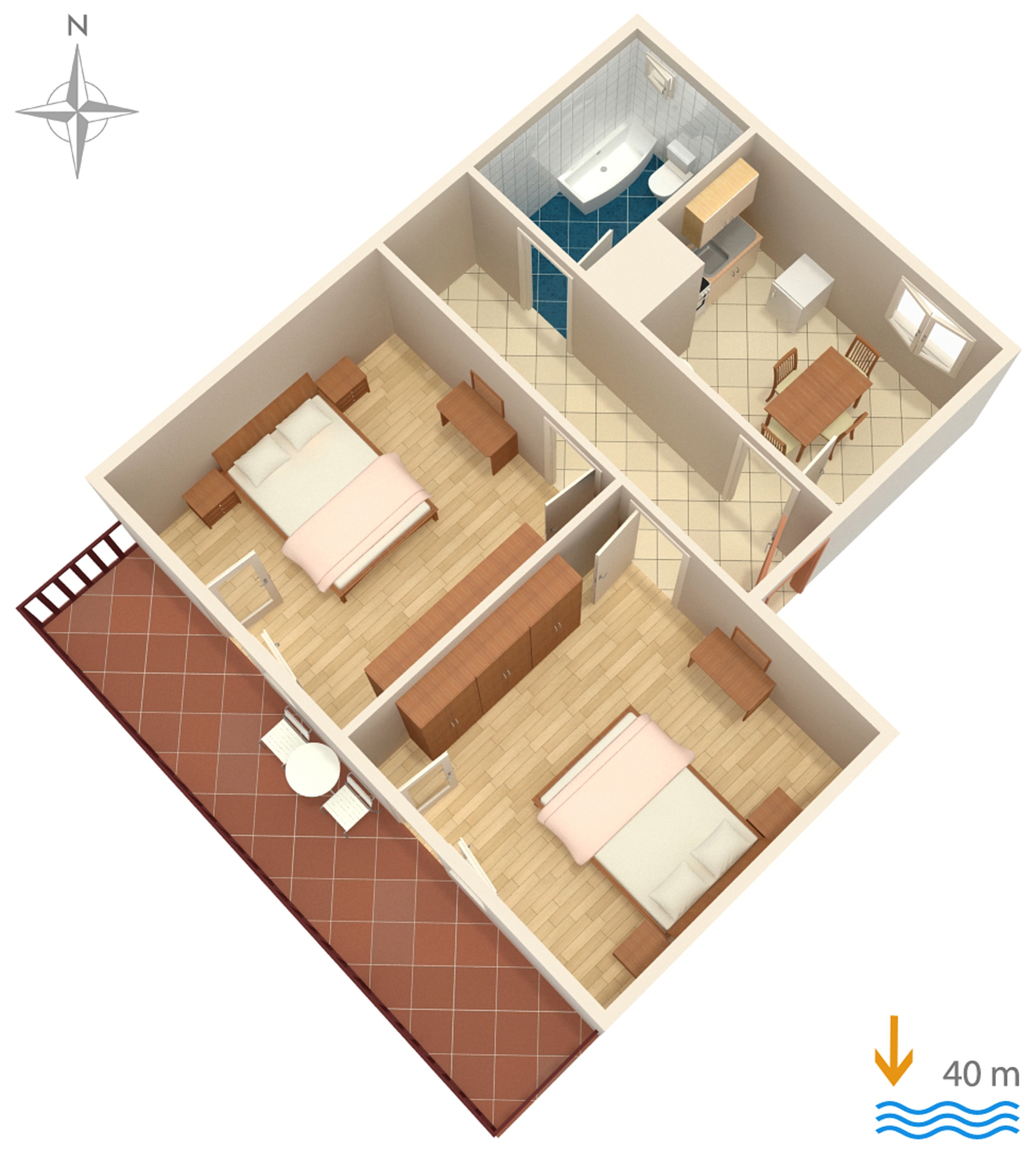 Two bedroom apartment near beach Privlaka, Zadar  A-b