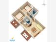 Gradac, plattegrond in the apartment, (pet friendly) en WiFi.