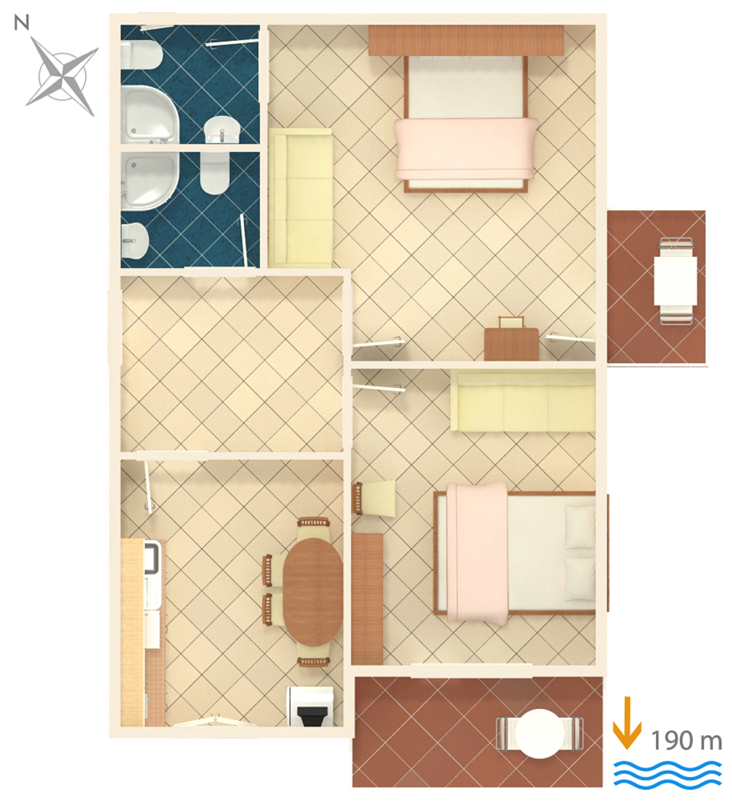 Two bedroom apartment with balcony and sea view Podgora, Makarska  A-b